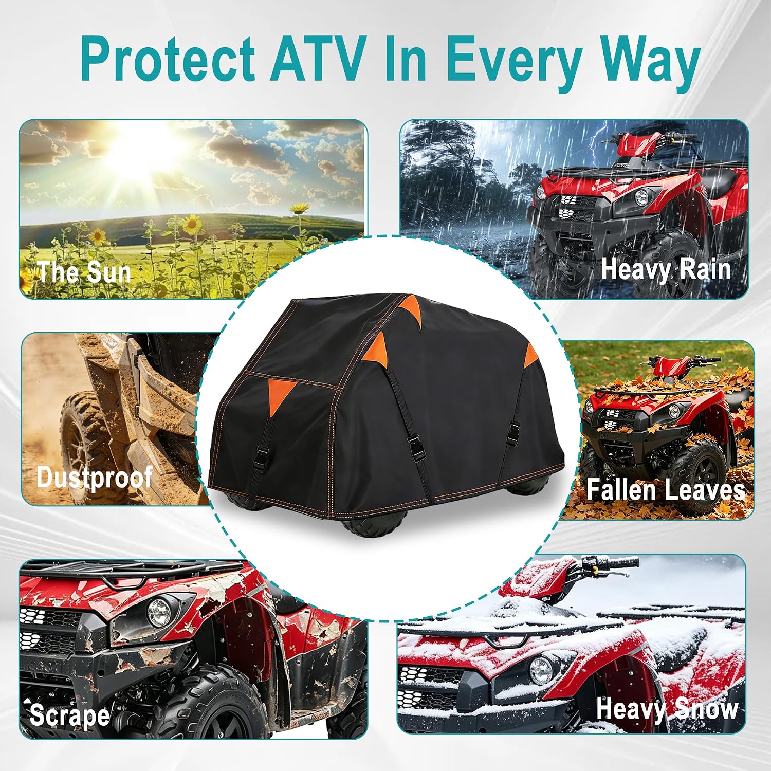 900D ATV Cover Outdoor Storage with Vents for Polaris Sportsman 500 550 | 91'' Large ATV Covers with 3 Wind-Proof