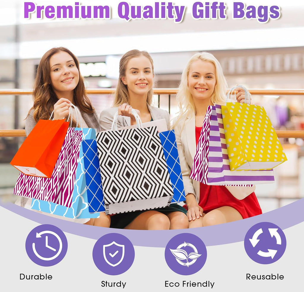 36 Pcs Assorted Sizes Gift Bags with Handles, Kraft Paper Bulk