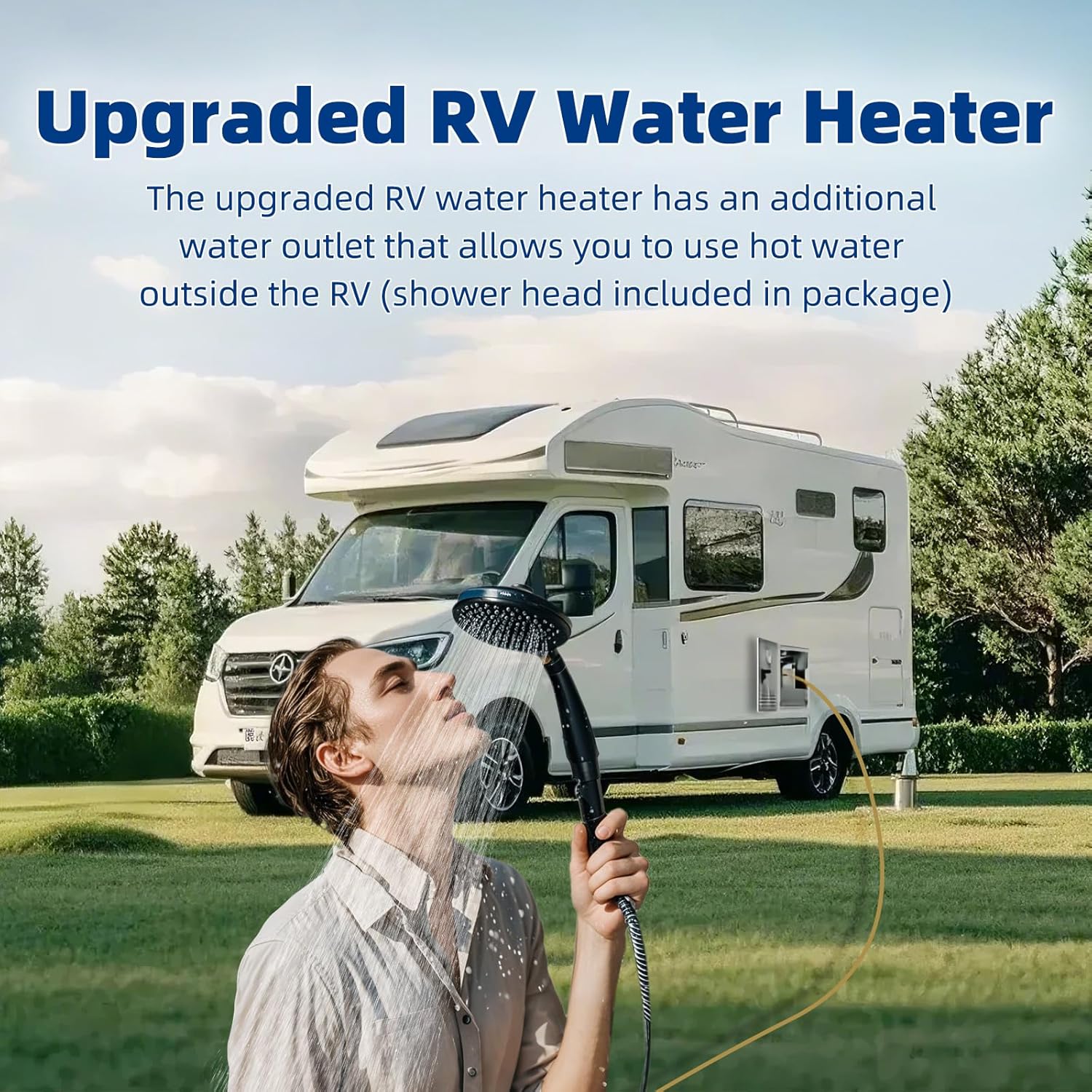 RV Tankless Water Heater, On Demand Instant Propane Gas RV Hot Water Heater, DC 12V, 15 x 15 inch Door & Front Water