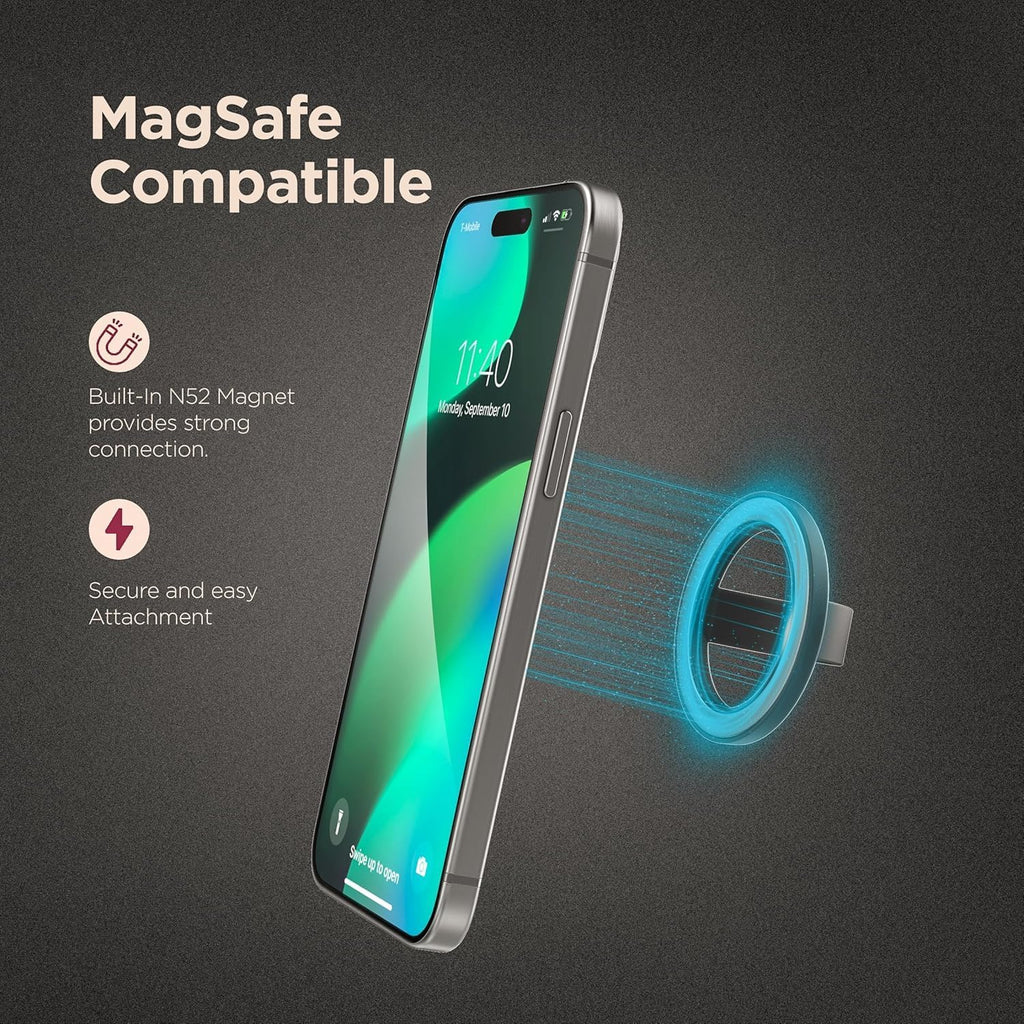 Magnetic Phone Grip Holder Thin Silicone Finger Loop Ring, Compatible with Magsafe (Black)