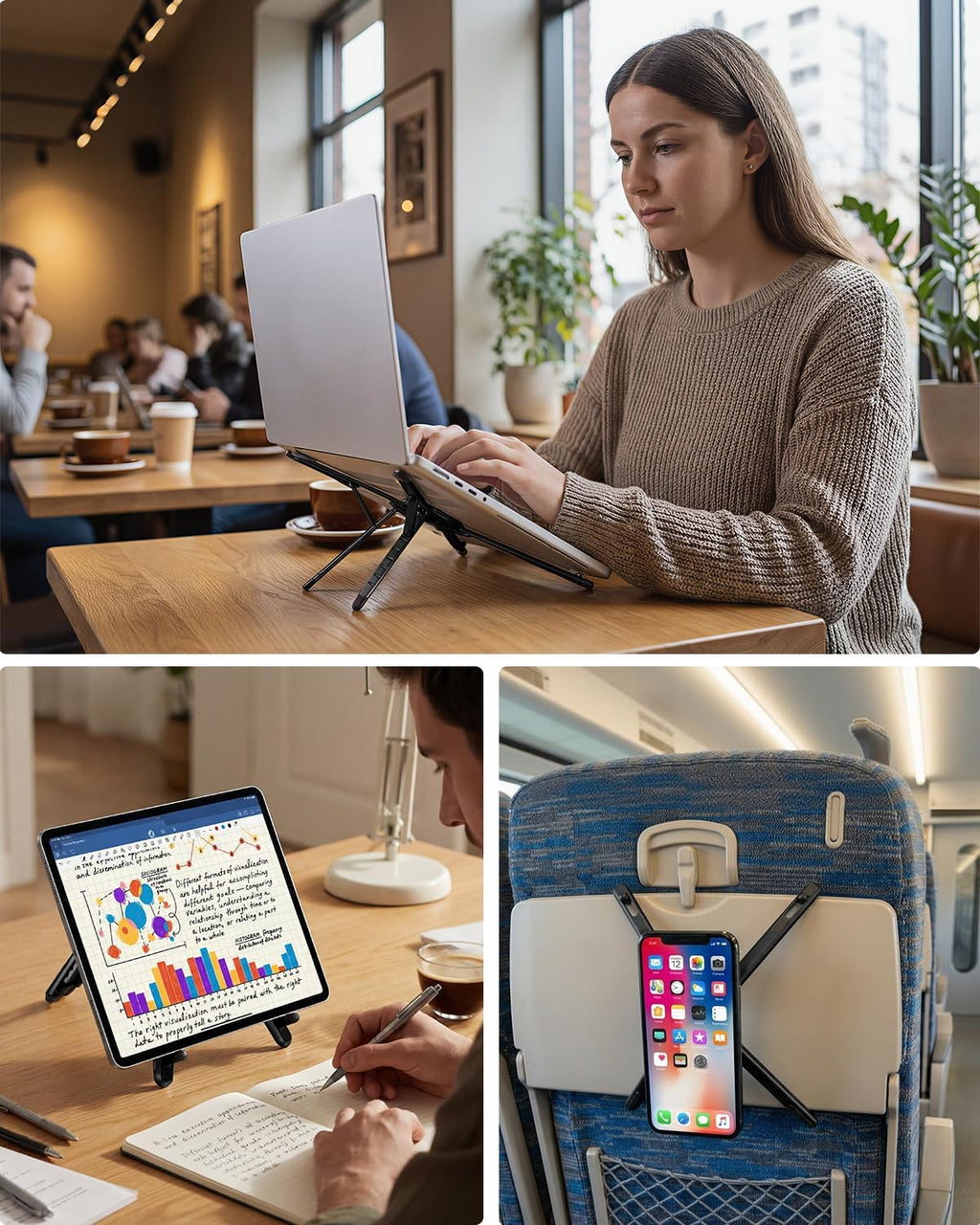 Portable Laptop Stand for Desk, Foldable Adjustable Computer Riser with Magnetic Phone Holder, Aluminum Laptop Stand