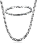 Stainless Steel Wheat Chain Necklace for Men Necklace Bracelet Jewelry Set 5mm in Width, 22" 8.5"