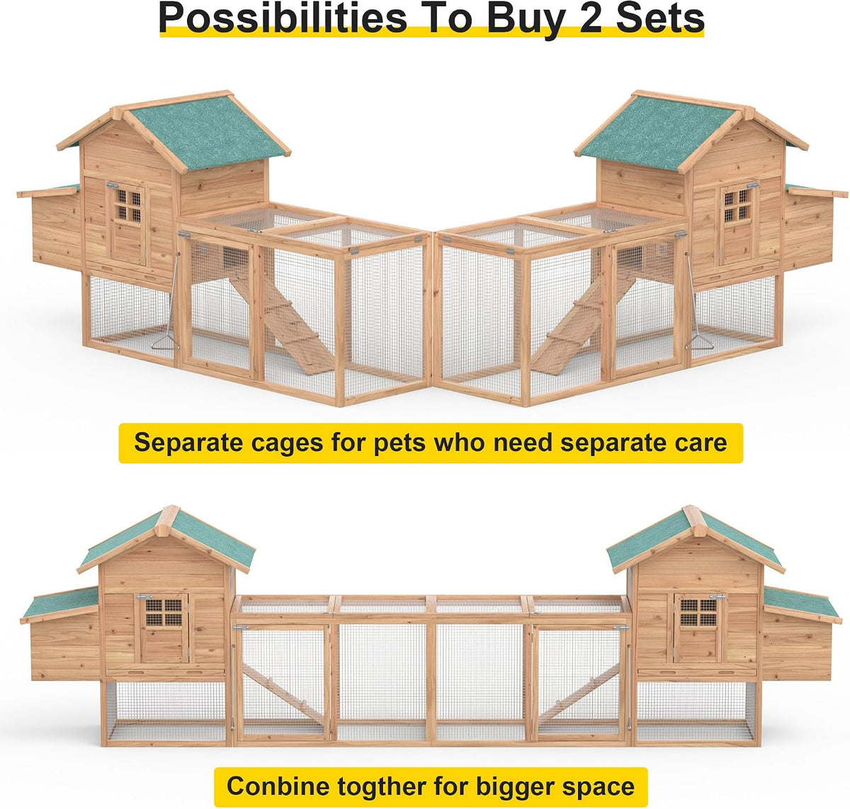 Chicken Coop, 80" Outdoor Wooden Hen House 2-4 Chickens, Yellow