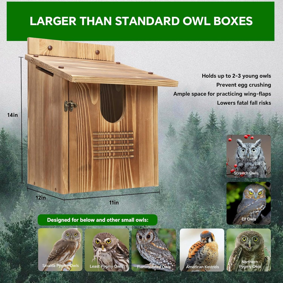 Owl Houses for Outdoors, Large Barn Owl Nesting Box, Durable Carbonized Wood for Natural Waterproofing, Assembly
