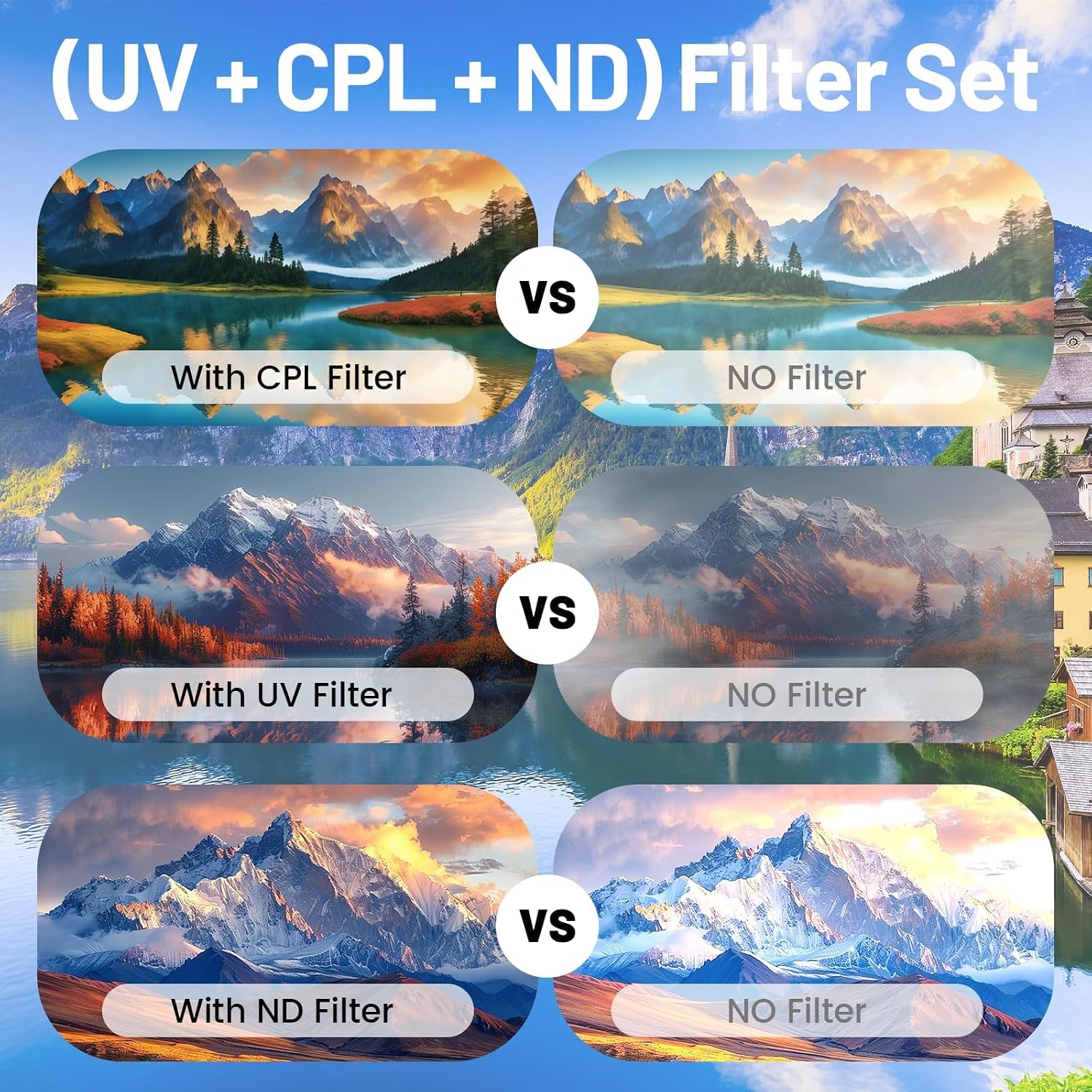 67mm Camera Lens Filter Kit with Storage Pouch, HD Optical Glass Multi-Layer Coating UV/CPL/ND8 Screw On Polarizing