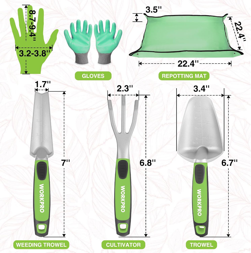 5PCS Aluminum Garden Tool Set, Powder Coating Compact Gardening Tool Set with Repotting Mat, Outdoor Garden Hand