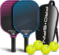 Carbon Fiber Pickleball Paddles Set of 2 | Lightweight Pickleball Set with Indoor/Outdoor Balls and Bag – Durable