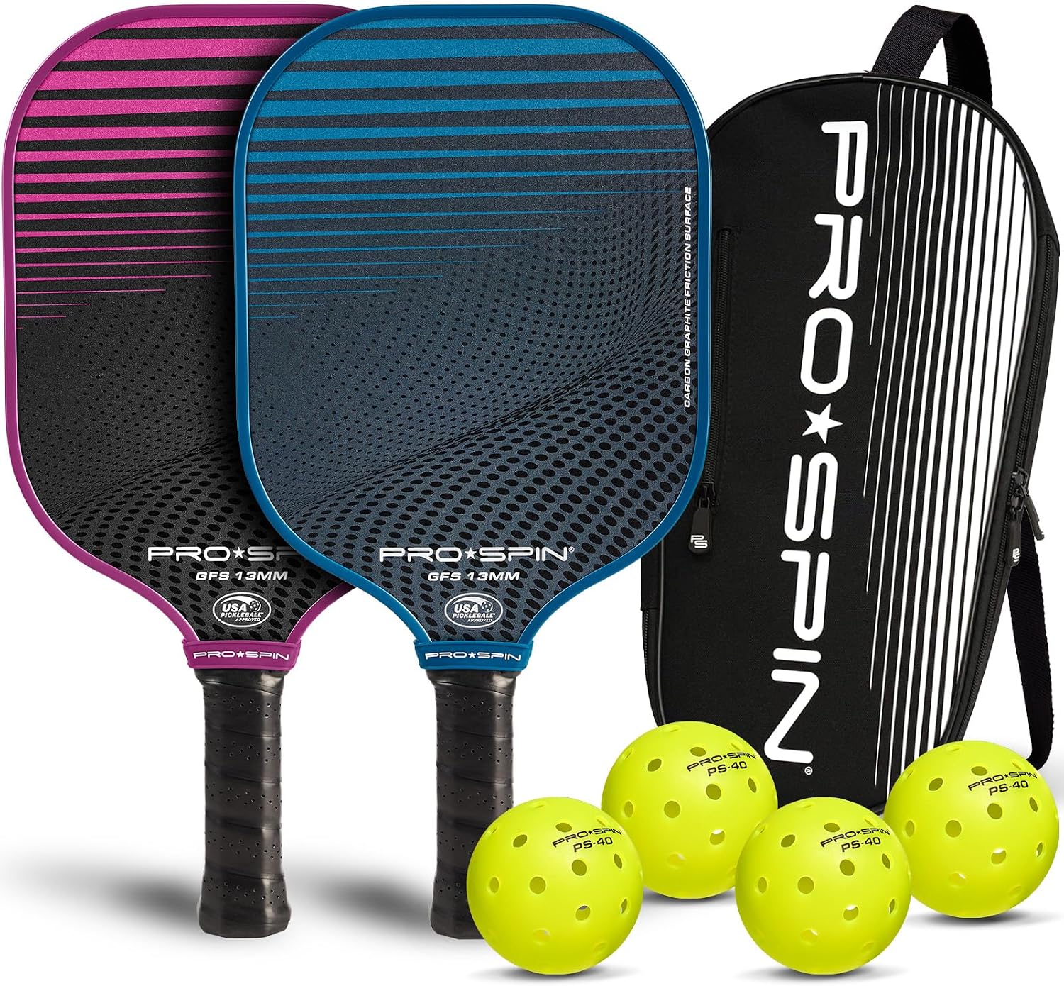 Carbon Fiber Pickleball Paddles Set of 2 | Lightweight Pickleball Set with Indoor/Outdoor Balls and Bag – Durable
