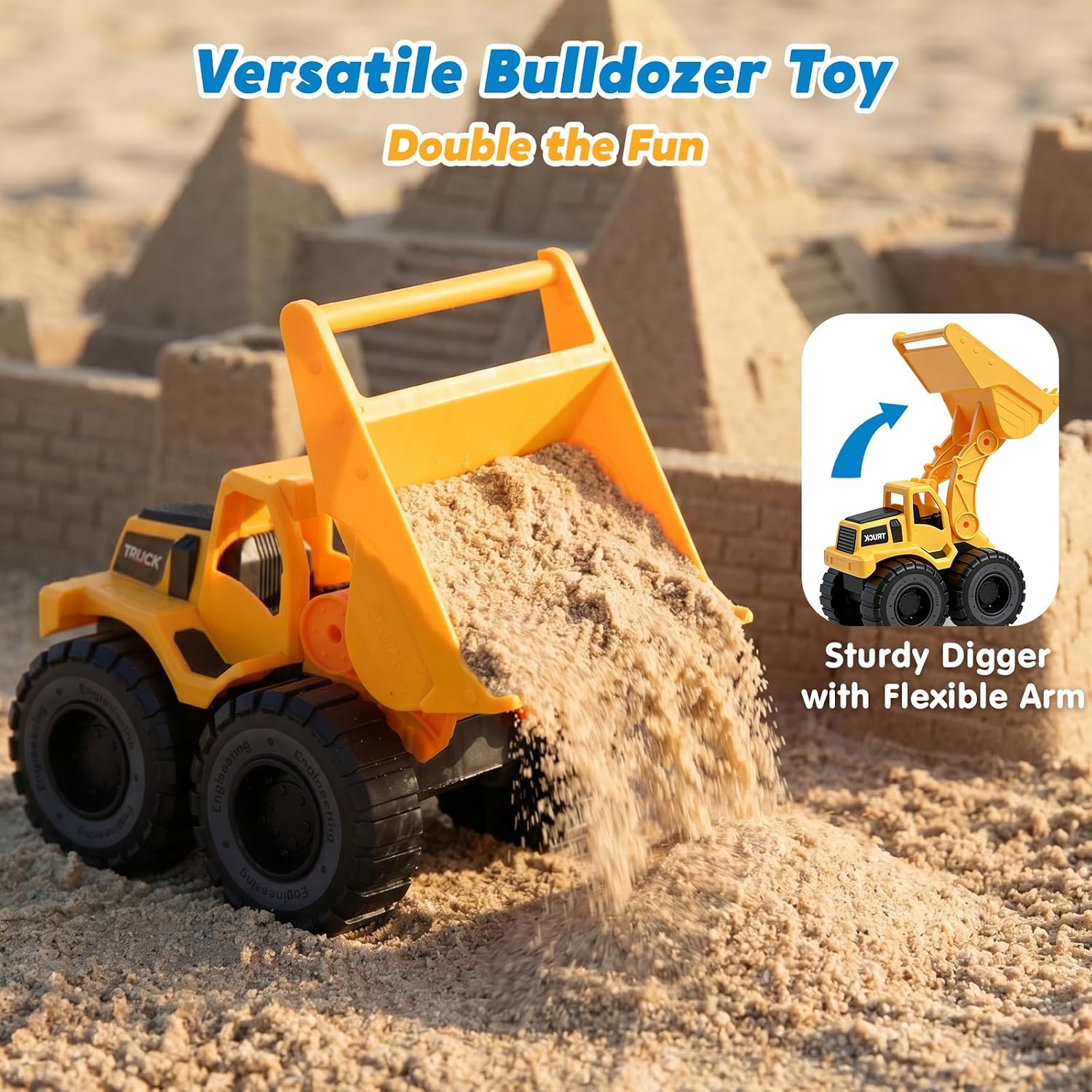 Beach Sand Toys for Toddler 1-3 with Trucks, 2 Collapsible Beach Toys for Kids Ages 4-8, Sandbox Toys for Toddler