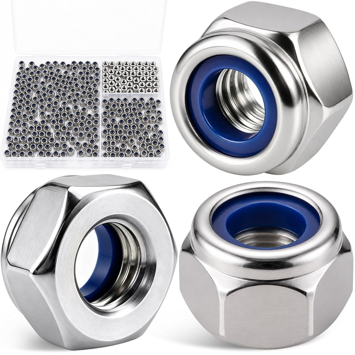 M4-0.7 Lock Nut 300Pcs Stainless Steel Nylock Locking Nuts with Washer