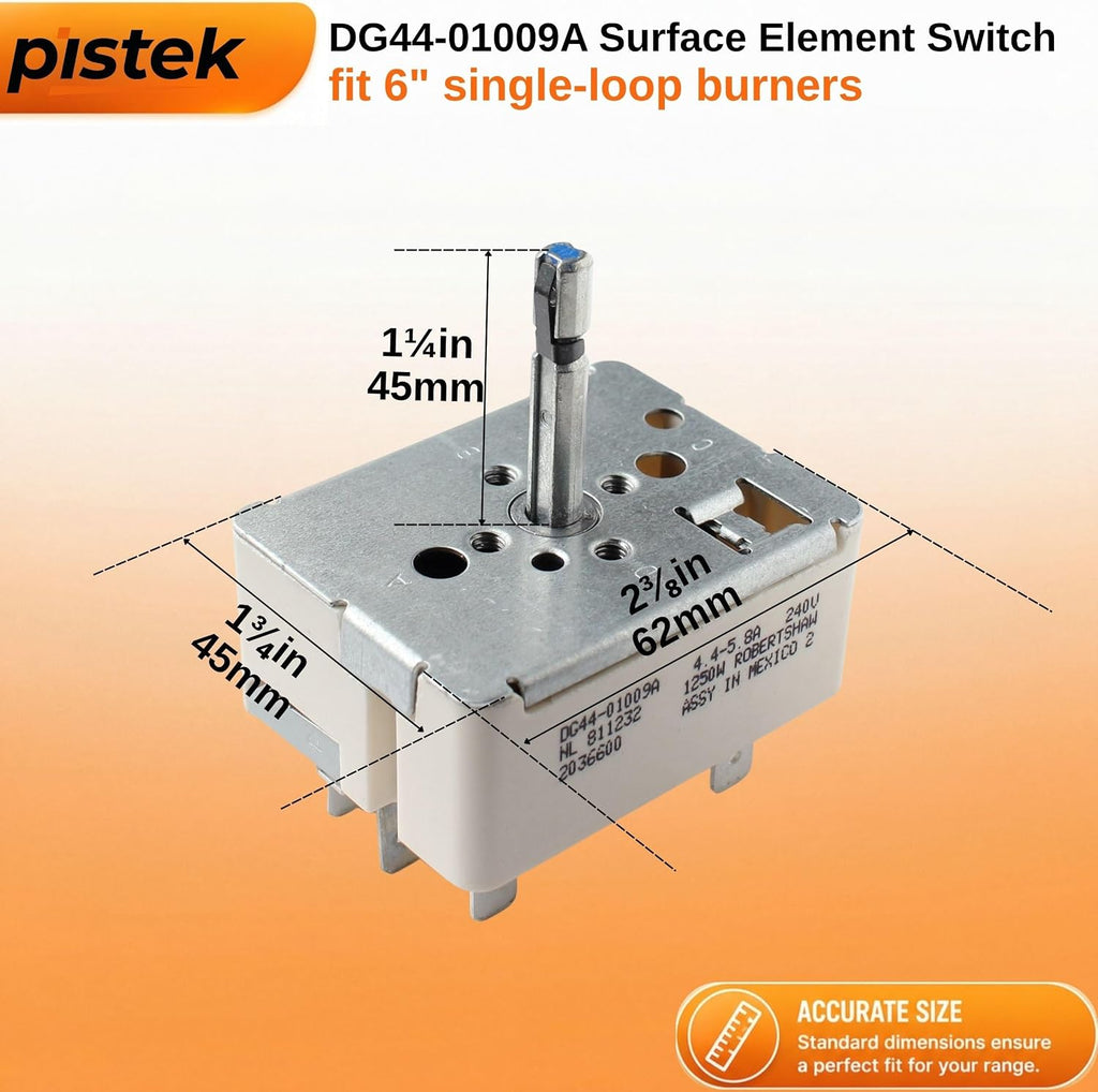 DG44-01009A Surface Element Switch for Samsung NE595R0ABSR NE595R1ABSR NE597R0ABSR Electric Range, 240V Burner Infinite Control Switch for 6" Single Loop Surface Element, Replaces 3290424