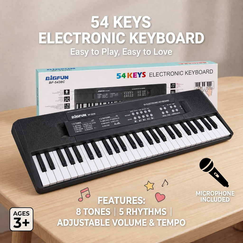 54-Key Kids Keyboard Piano, Electronic Musical Toy for Kids Ages 3+ | Kids Piano with Microphone & USB Cable