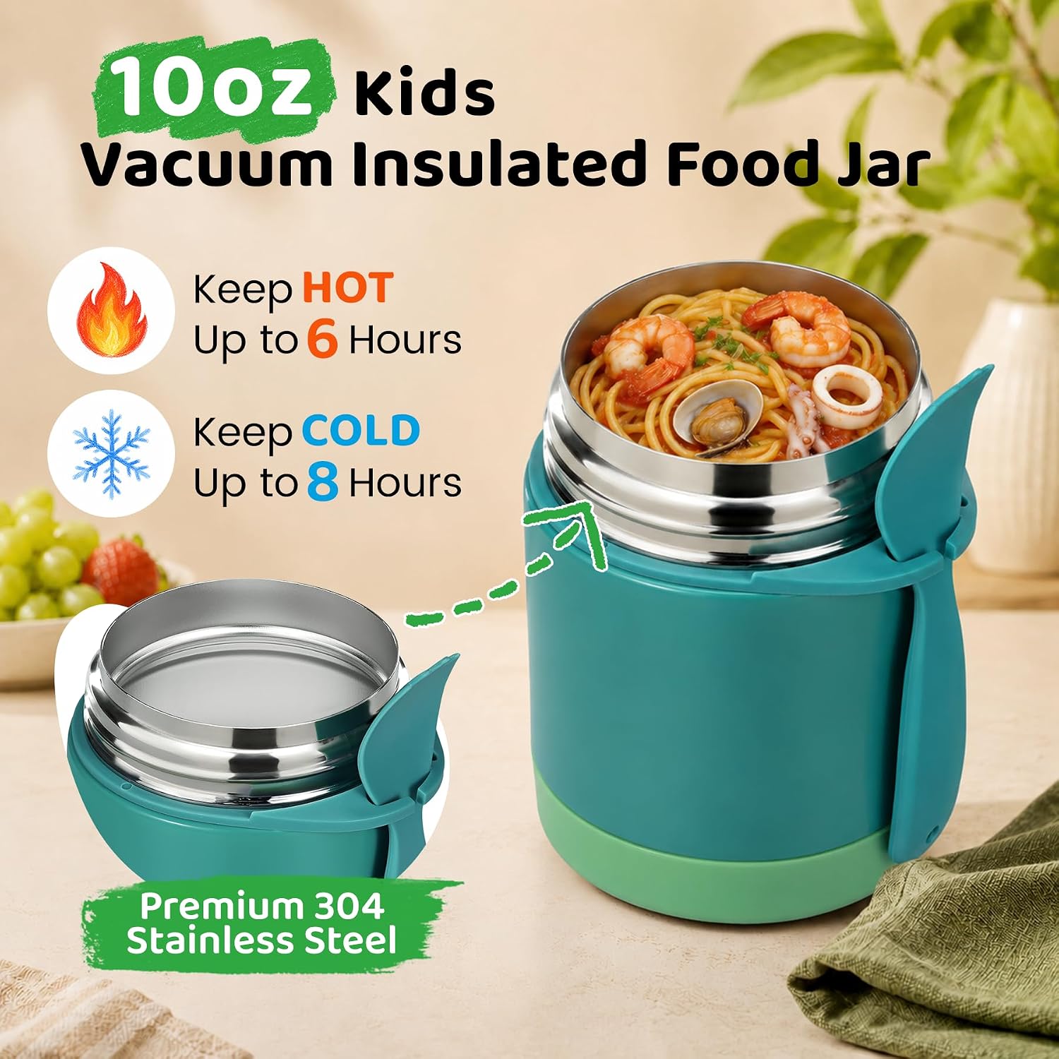 10oz Soup Thermo for Hot Food Kids Insulated Food Jar,Thermo Hot Food Lunch Container, Width Mouth Stainless Steel