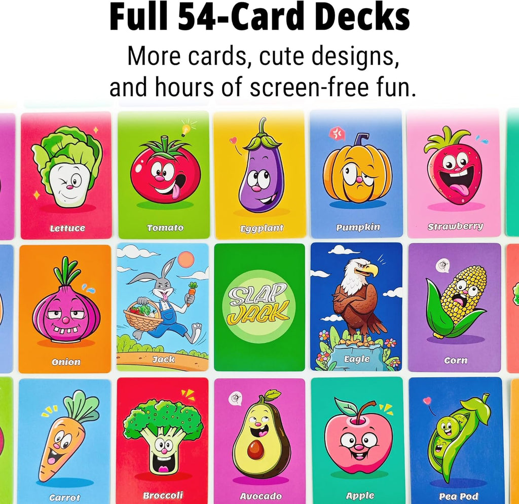 Upgraded Kids Card Games Pack, 6 Decks, Go Fish, Old Maid, Crazy Eights, Memory Match, Slap Jack, War, Playing Cards