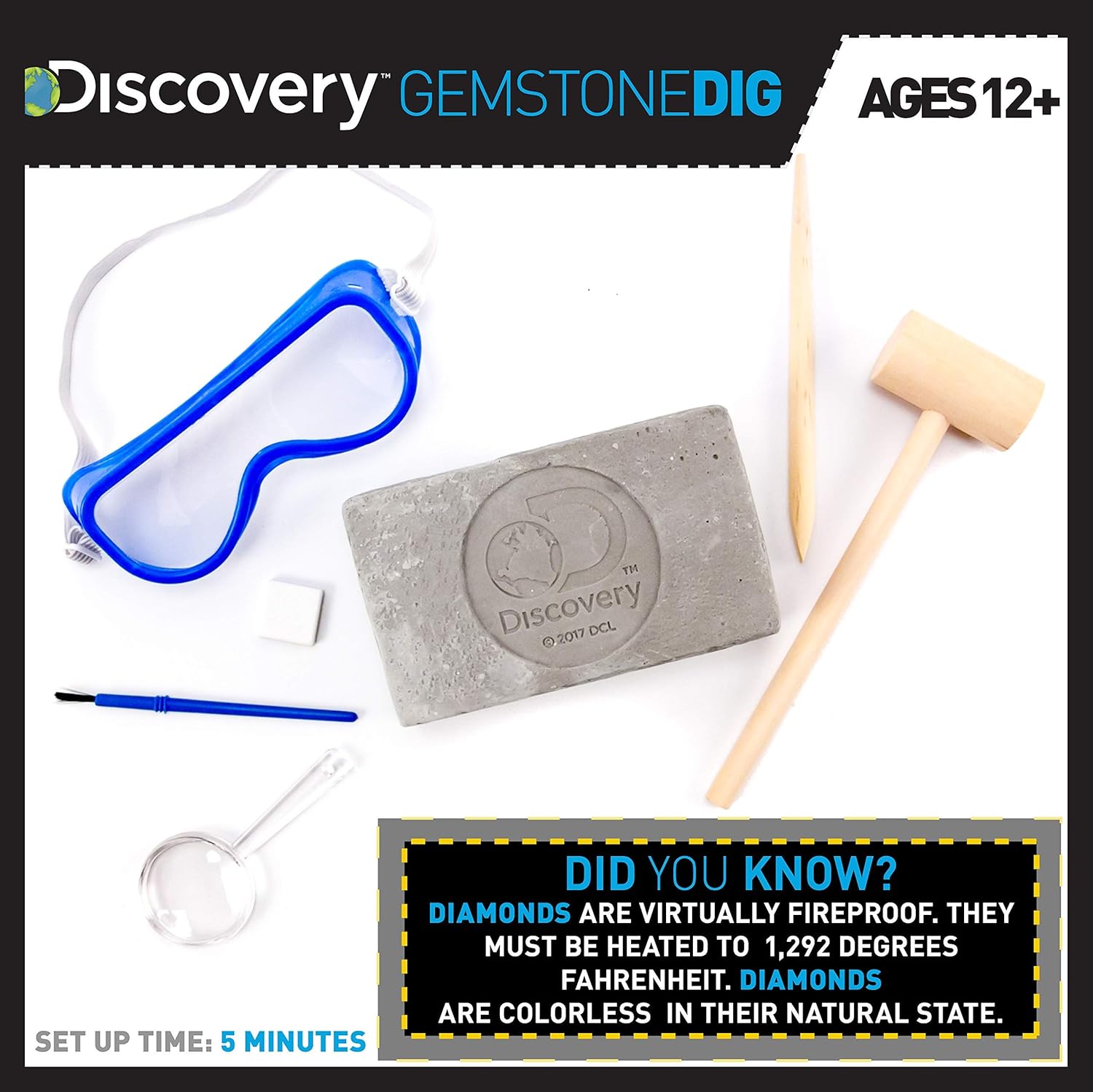 Kids Gemstone Dig Stem Science Kit by Horizon Group Usa, Excavate, Dig & Reveal 11 Real Gemstones, Includes Goggles