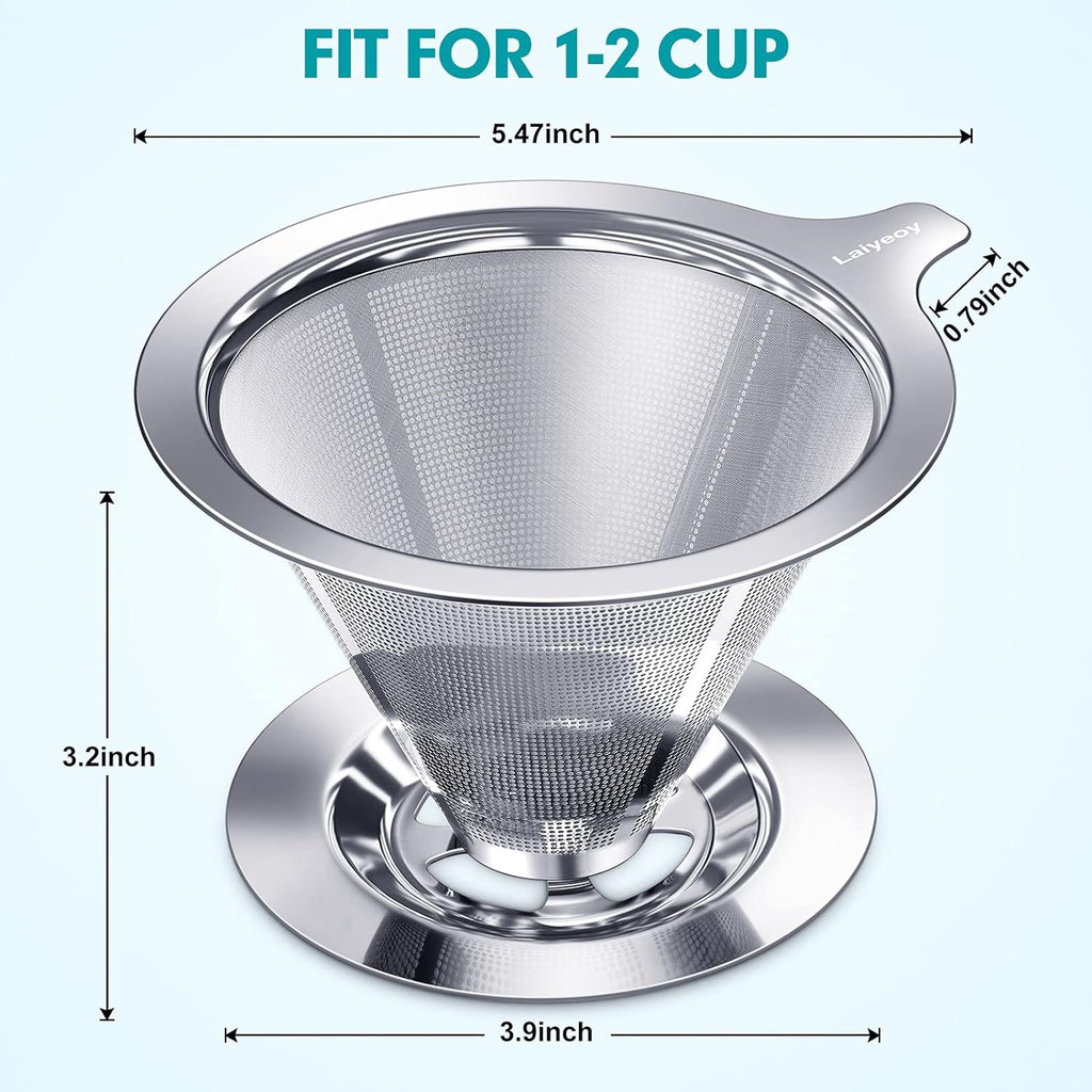 Pour Over Coffee Dripper, Slow Drip Paperless Coffee Filter, Stainless Steel Pour Over Coffee Maker for Single Cup