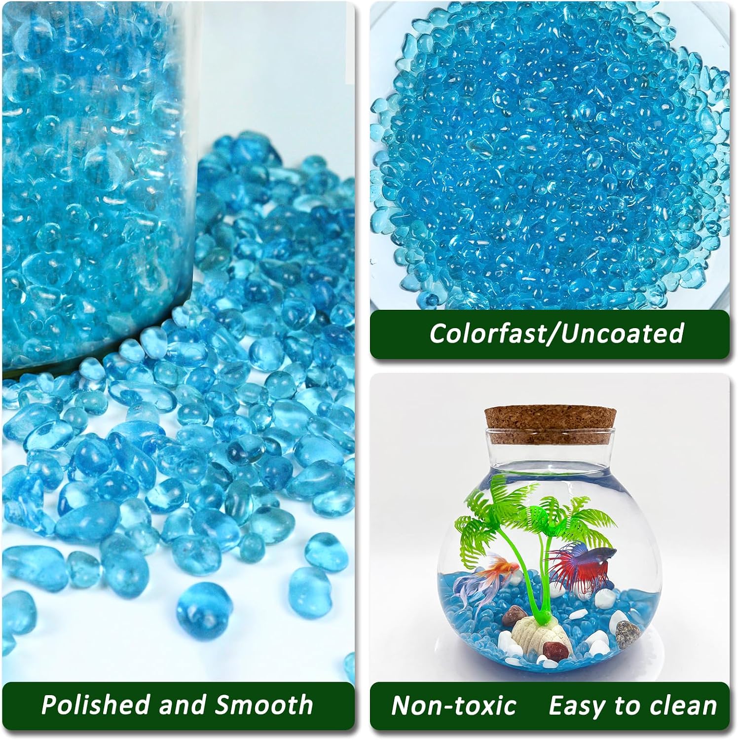 2.2 Lbs Small Aquarium Substrate Gravel Sand, Polished Smooth Fish Tank Gravel, Colorfast Uncoated Vibrant Blue Sea