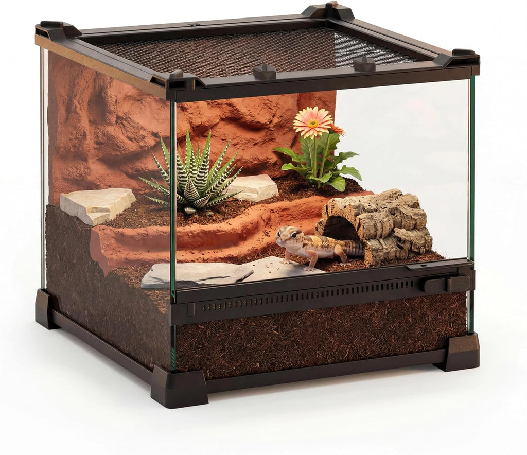 10"x10"x8" Reptile Terrarium, Single-Door Glass Terrestrial Vivarium for Small Desert Reptiles Such as Juvenile
