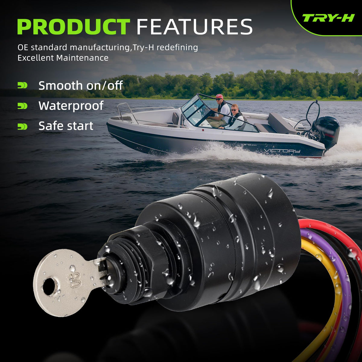 Try-H 87-88107A5 Boat Ignition Switch with 2 Keys 6 Wire Connectors