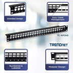 TRENDnet 24-Port Blank Keystone Shielded 1U Patch Panel,TC-KP24S