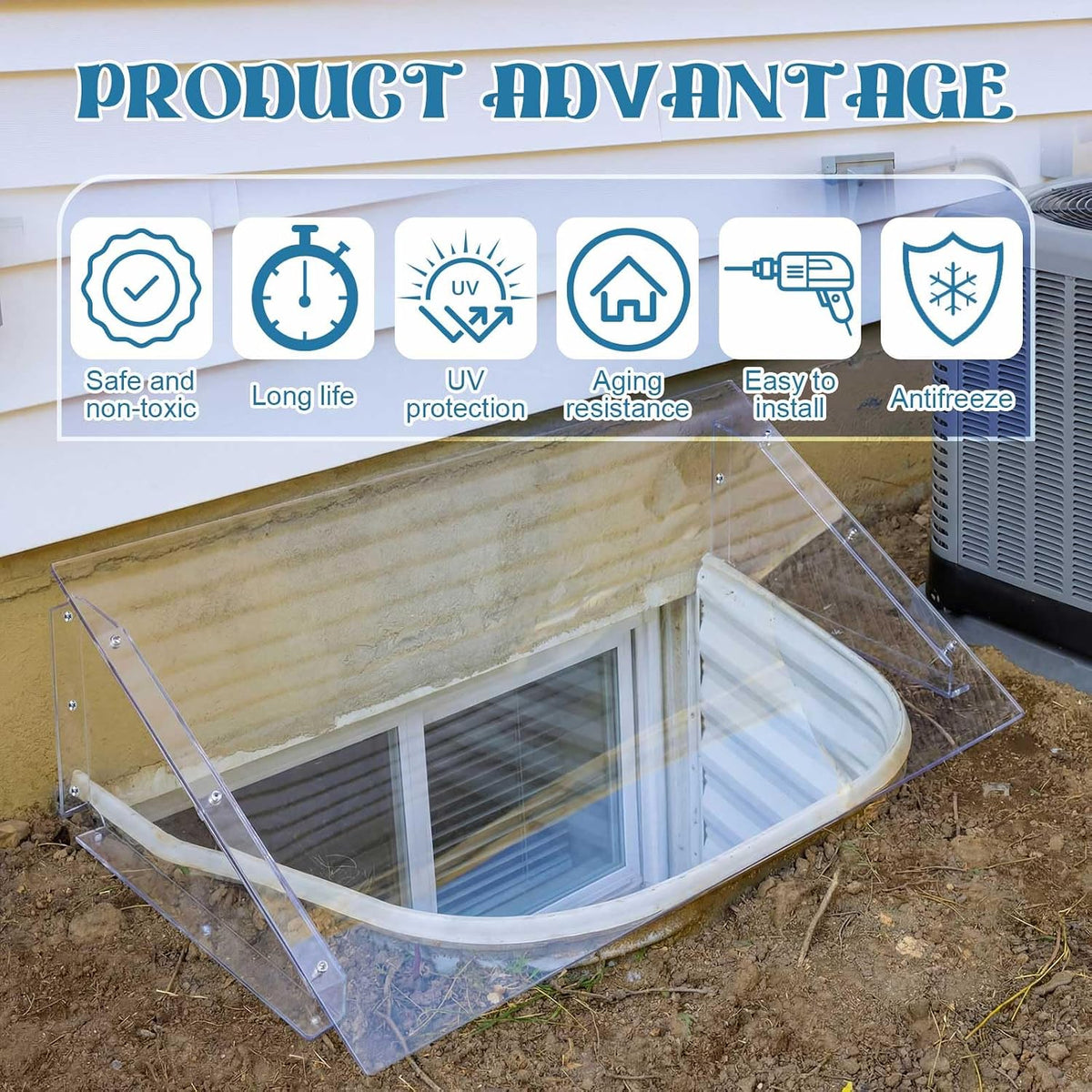 46"L X 20"W X 12"H Atrium Basement Window Well Cover Outside Protection Clear Polycarbonate Egress Window Well Covers
