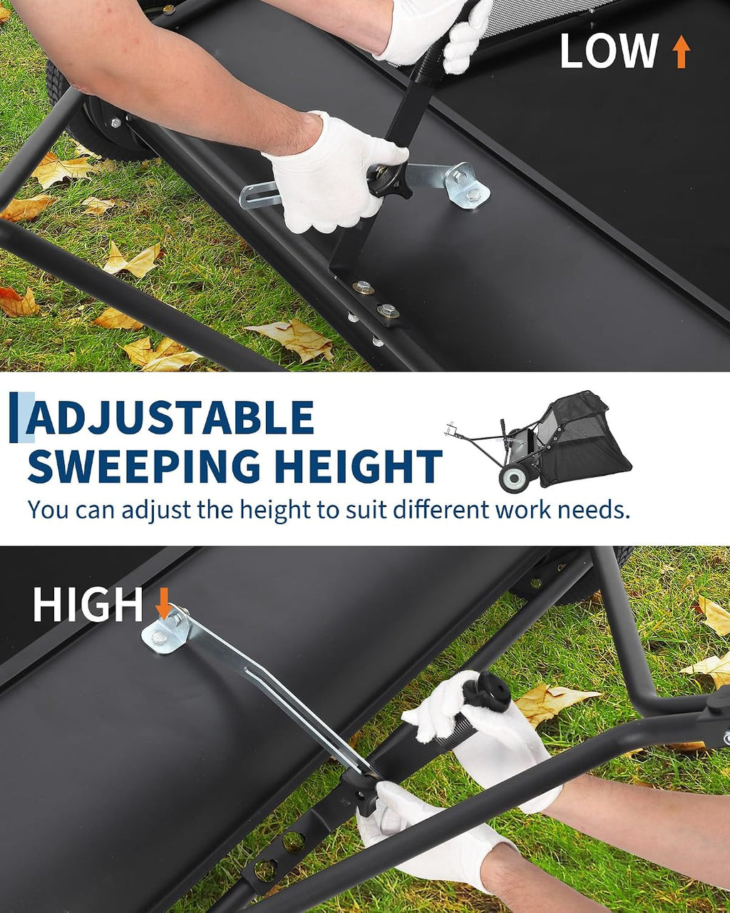 48" Tow Behind Lawn Sweeper, 25 Cu.ft Large Leaf Collector & Grass Catcher with Adjustable Brush Height, Dump from