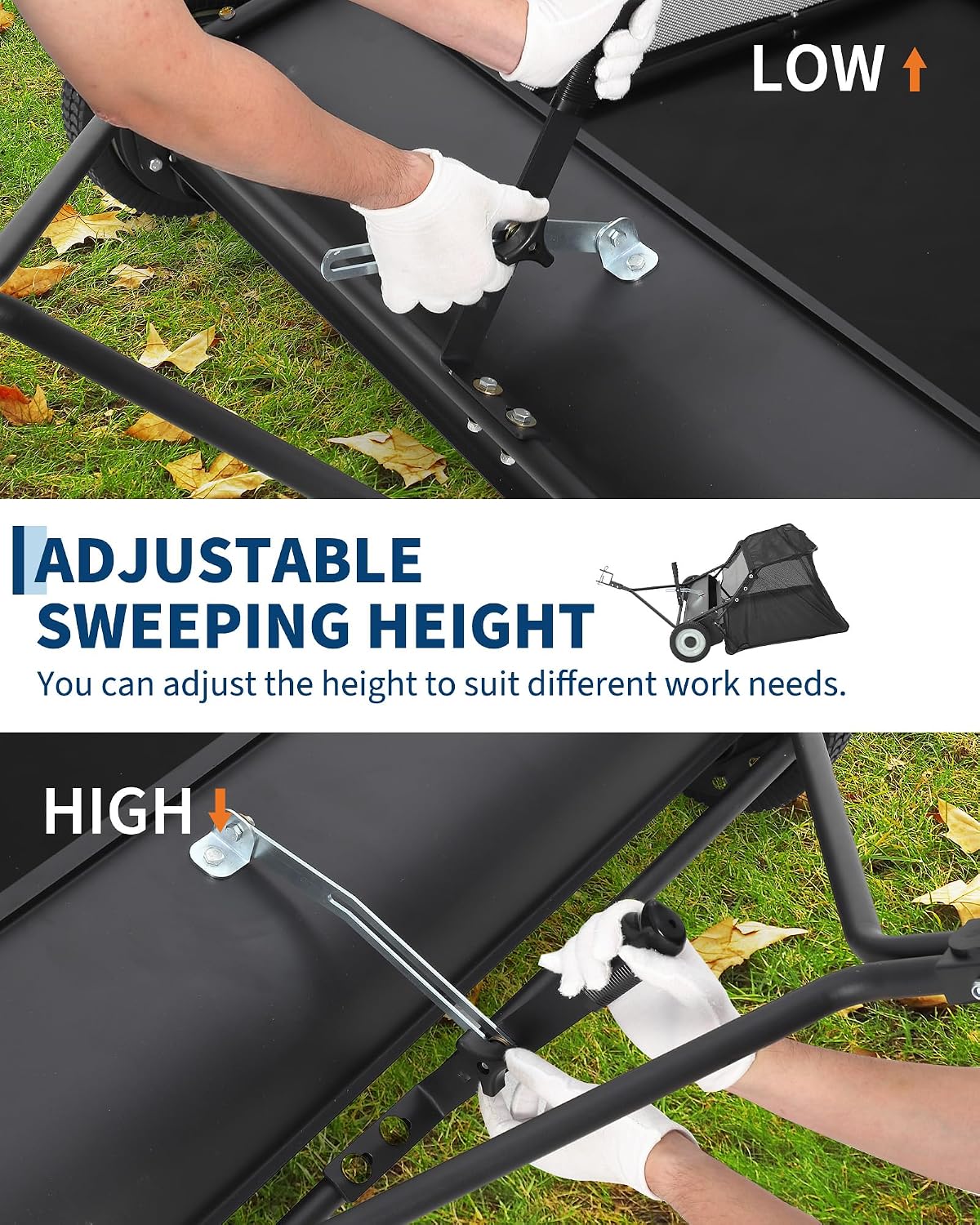 48" Tow Behind Lawn Sweeper, 25 Cu.ft Large Leaf Collector & Grass Catcher with Adjustable Brush Height, Dump from