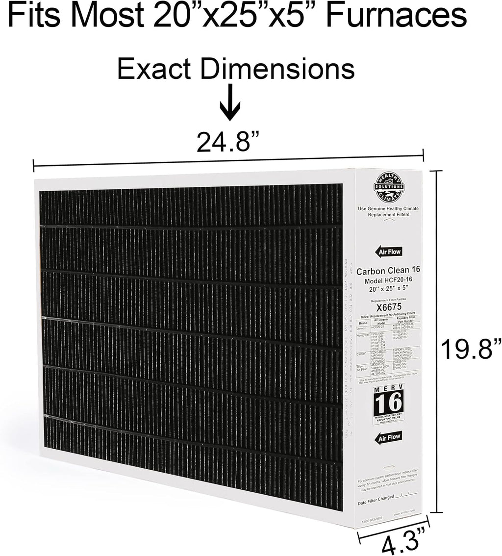 X6675 20x25x5 Air Filter, Lennox Healthy Climate Carbon Clean Merv 16 Home Furnace Filter for HVAC system with