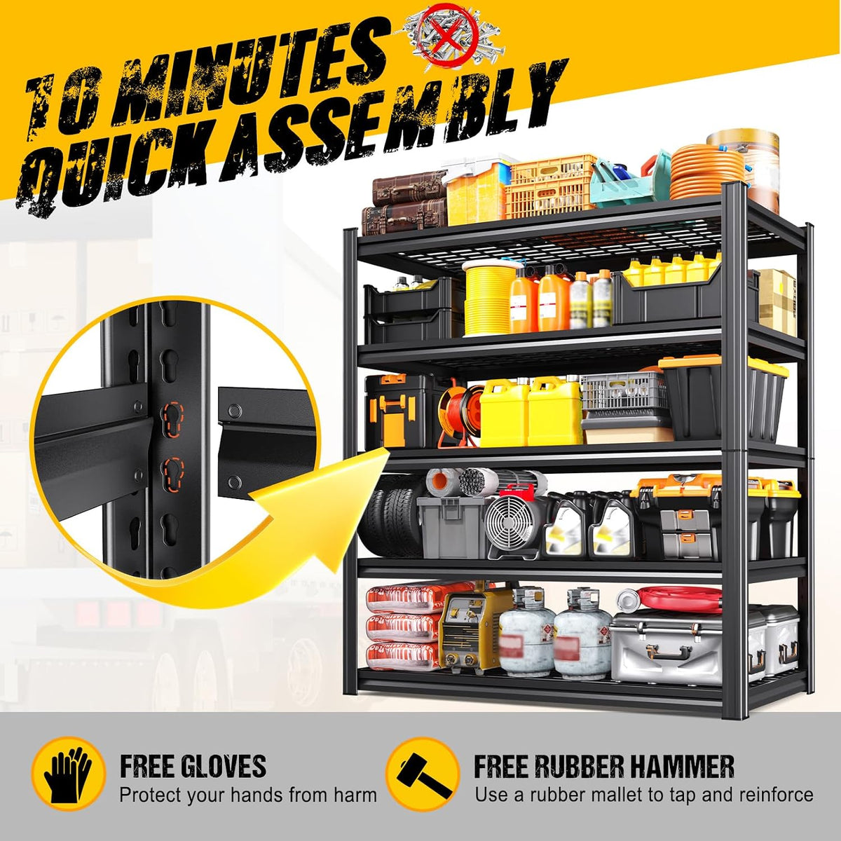 Heavy Duty Garage Shelving, 5-Tier Adjustable All Metal Wire Shelving Unit for Tools, Storage Bins, Utility Storage
