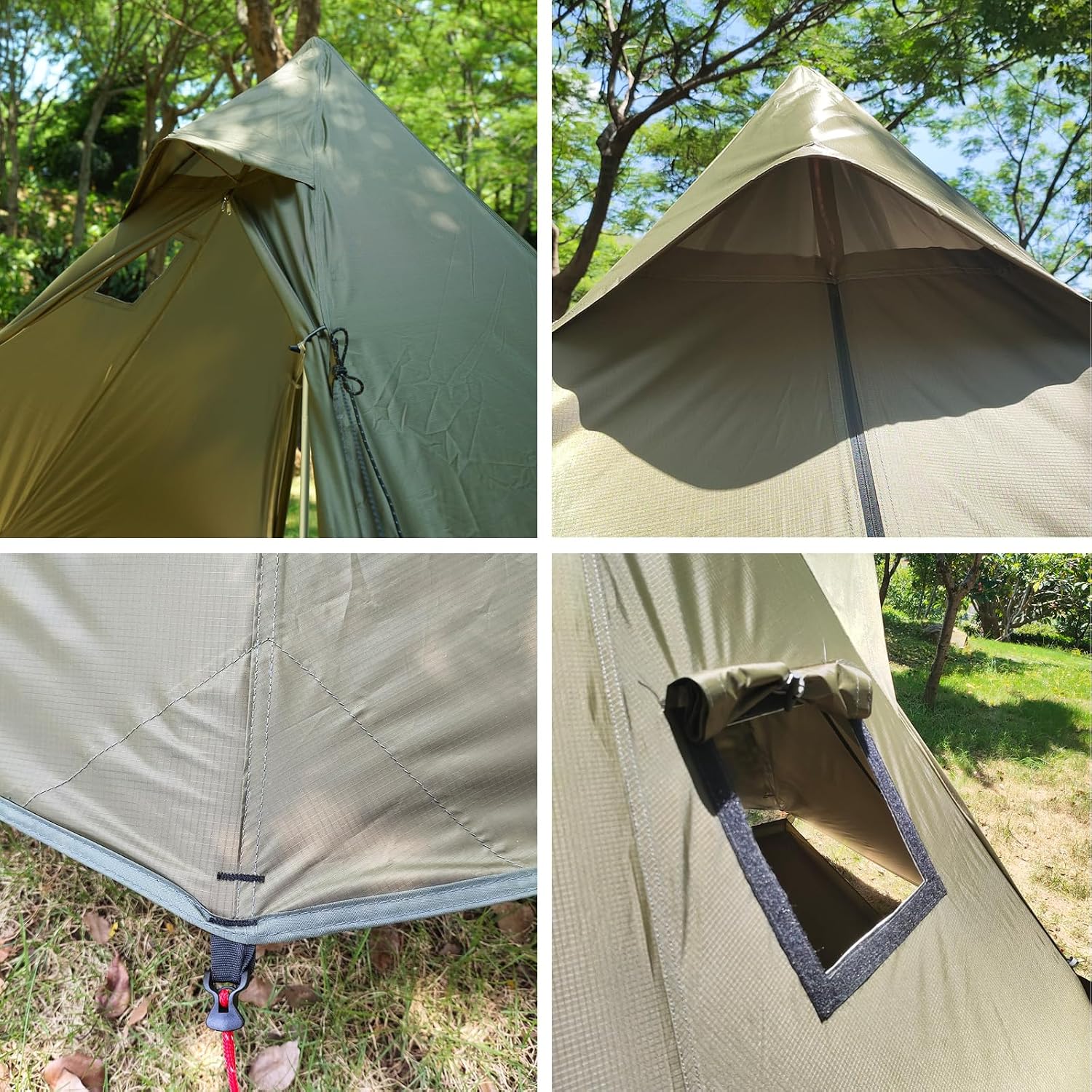 1 Person Tent Lightweight Teepee Hot Tent with Furnace Hole Four Seasons Waterproof Camping Hiking Hunting Fishing