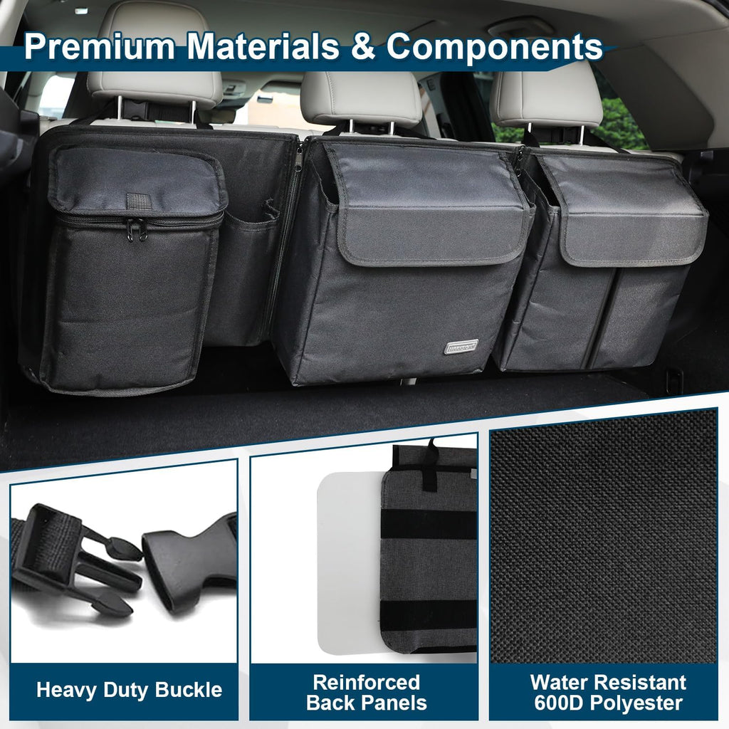 Deluxe Trunk and Backseat Organizer for Medium or Large Size SUVs & RVs, Detachable Storage Modules with Built-in
