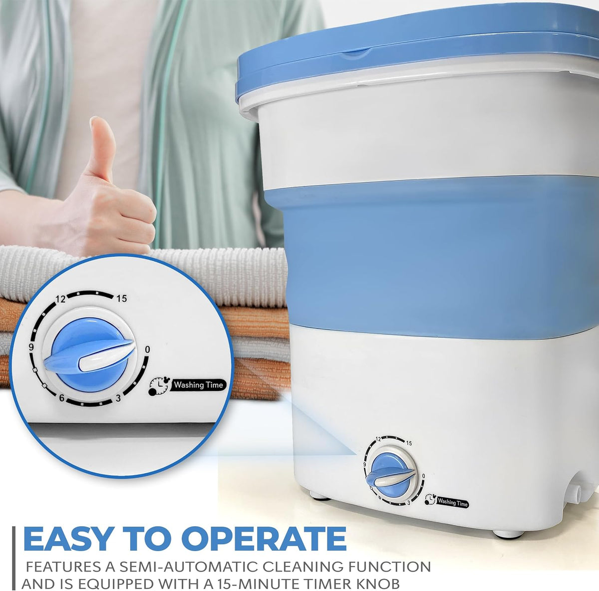 Portable Washing Machine Mini Washer Lightweight Collapsible Bucket - Perfect for Camping, Travelling, Apartment
