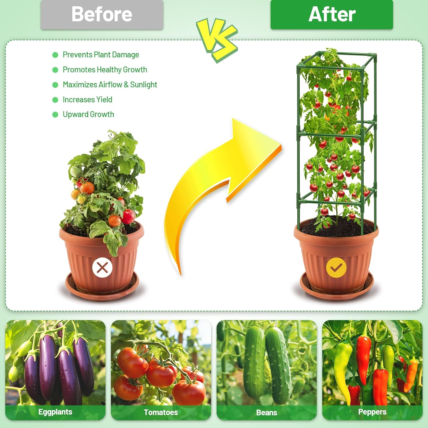 4 Pack Square Tomato Cages- 45 Inch Heavy Duty Tomato Trellis for Climbing Plants Outdoor, Tomato Plant Support