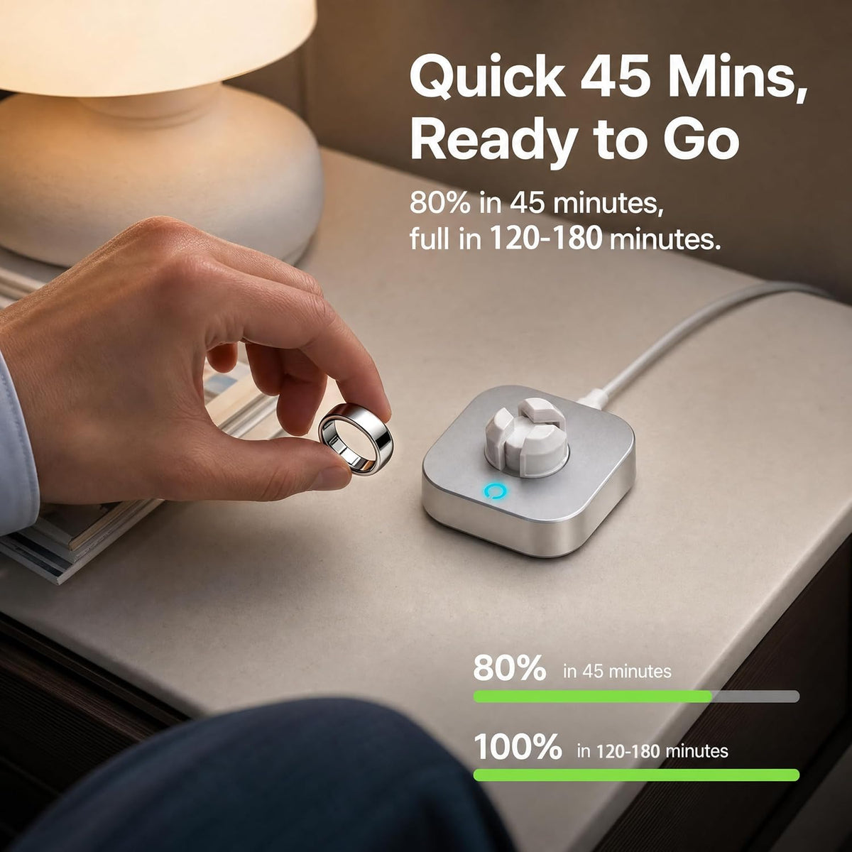 Fast Charger Compatible with Ou-ra Ring Gen 5, Size 6-12