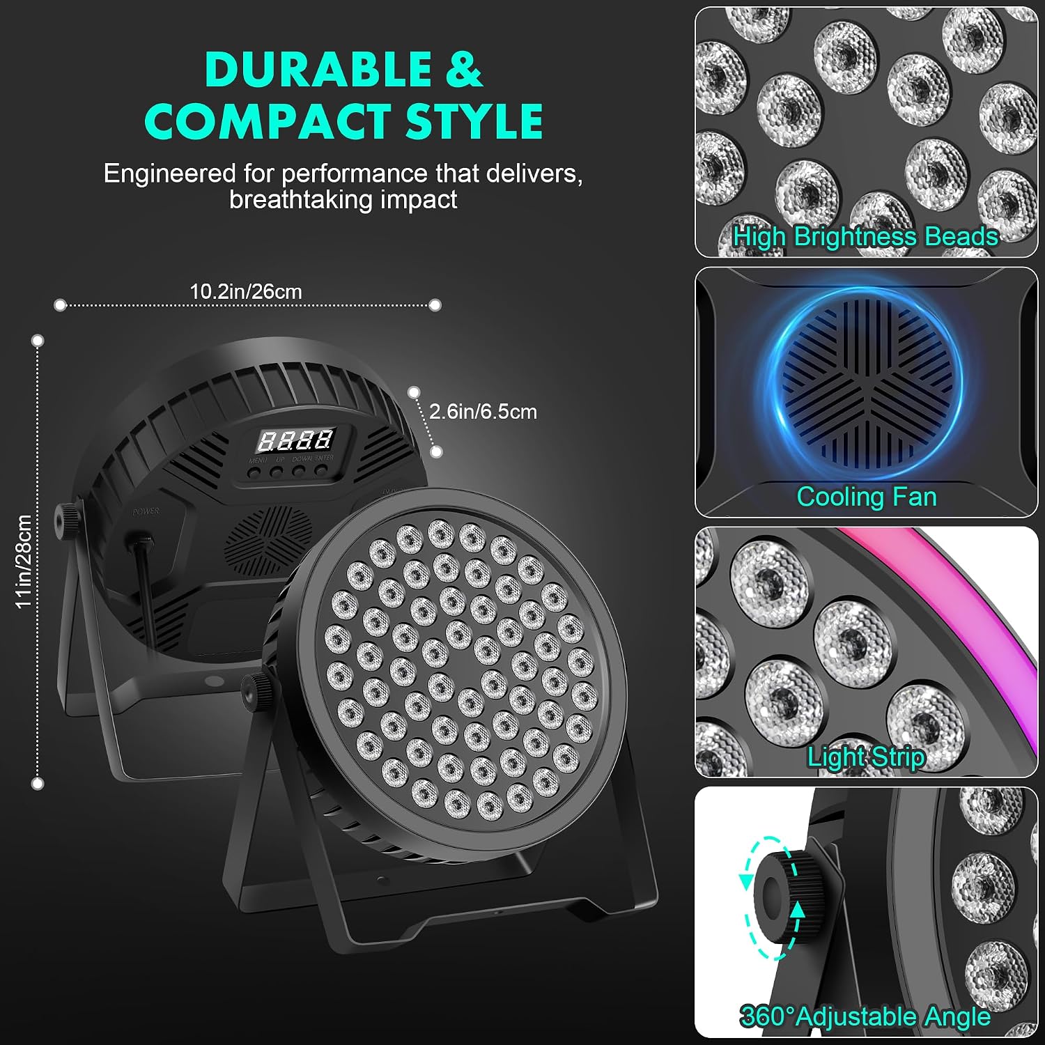 90W RGB Stage Par Lights with Ambient Light Strip - Dual Layer Halo Effect, DMX512 & Sound Activation, 60 LEDs