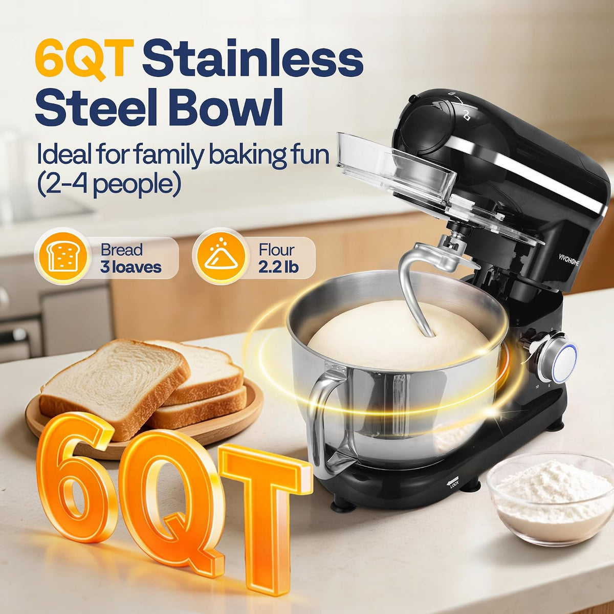 3-in-1 Stand Mixer, 6-Quart Tilt-Head Mixer, 10 Speeds, Black
