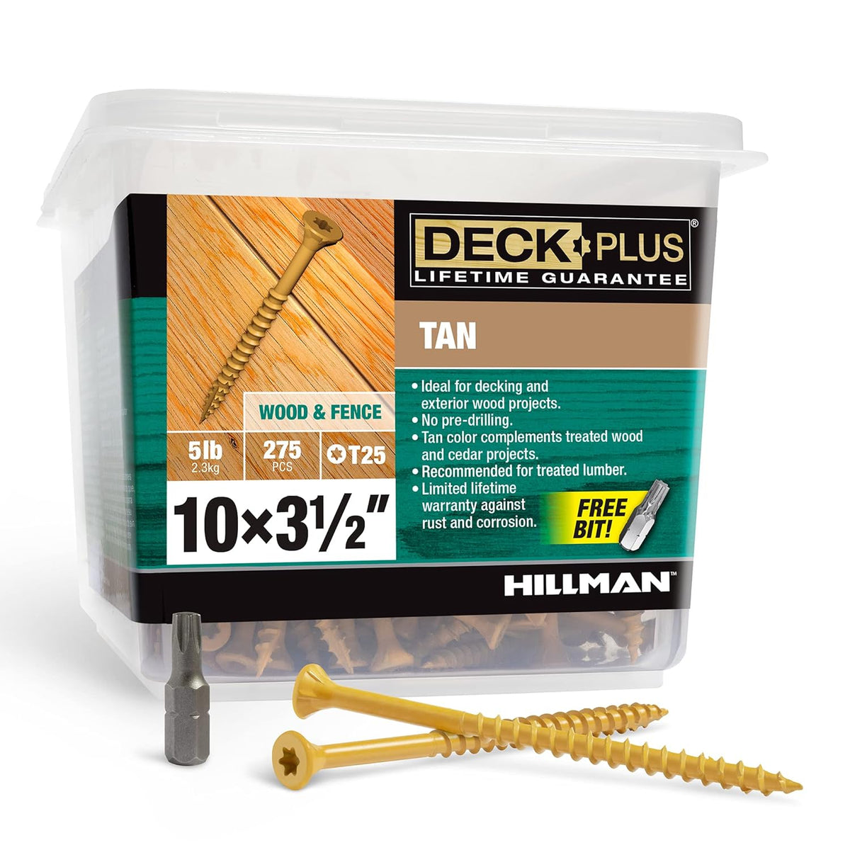 Wood Screws, #10 x 3-1/2in, 5lb Box, 275 Pieces, Tan