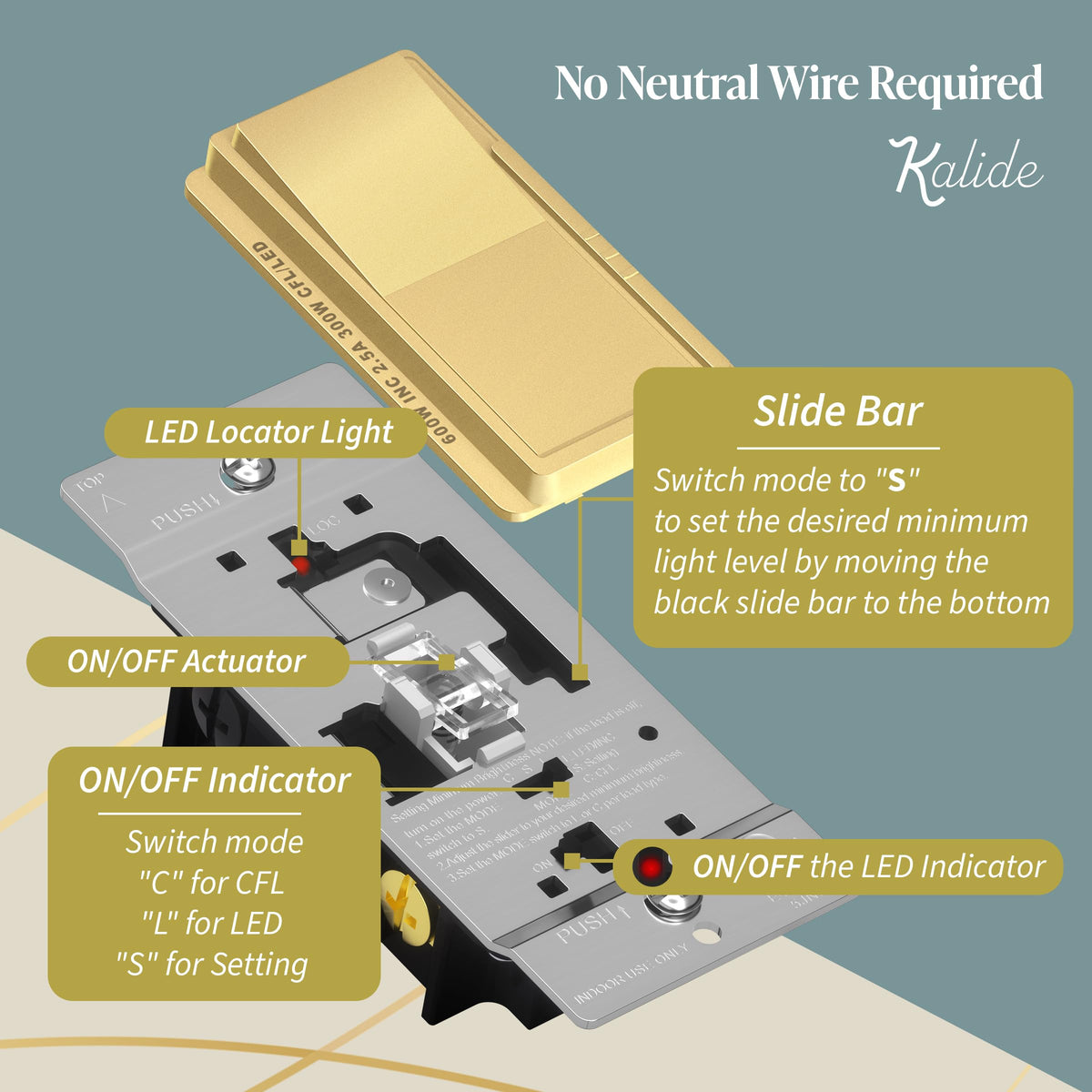 TOPGREENER 300W LED Dimmer Light Switch, Single Pole/3-Way, Gold, 1 Pack