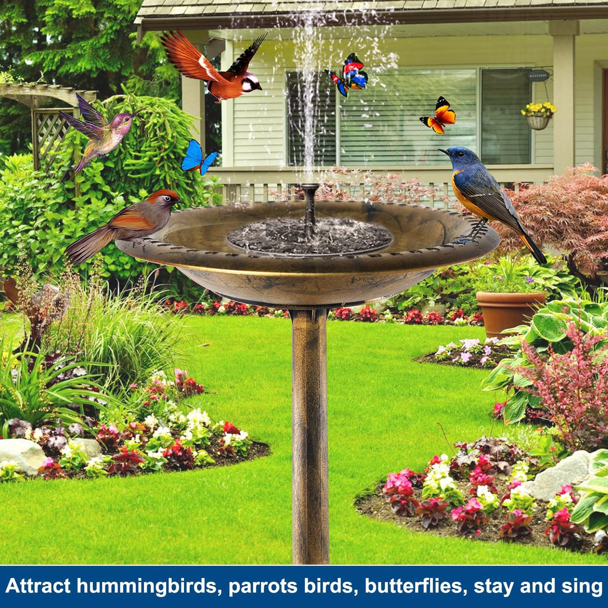 Bird Bath with Solar Fountain, 20in Copper Bowls for Outdoors Garden Yard