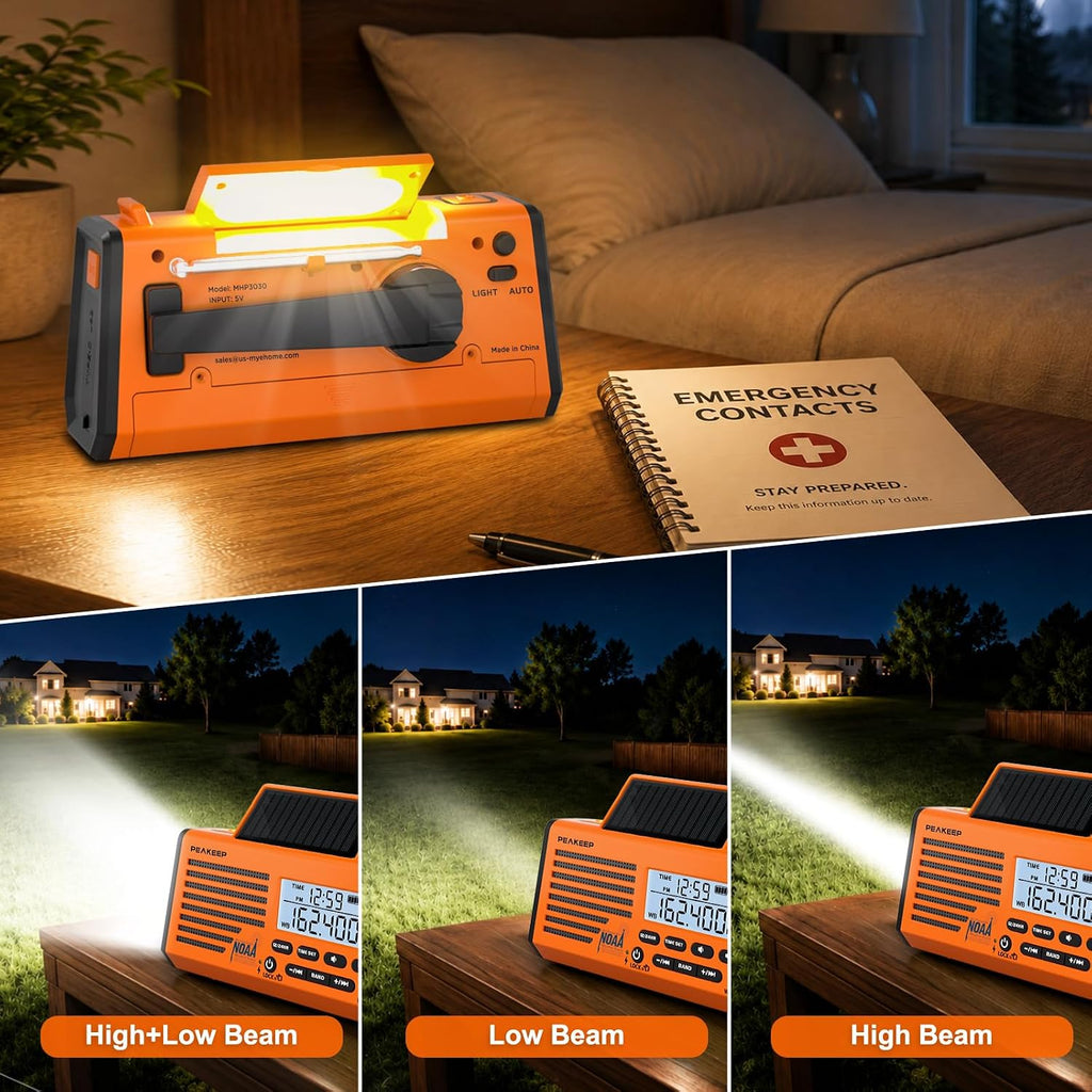 Emergency Radio NOAA Weather Alert Battery Solar Crank Powered | AM FM SW Portable Radio, Rechargeable Battery