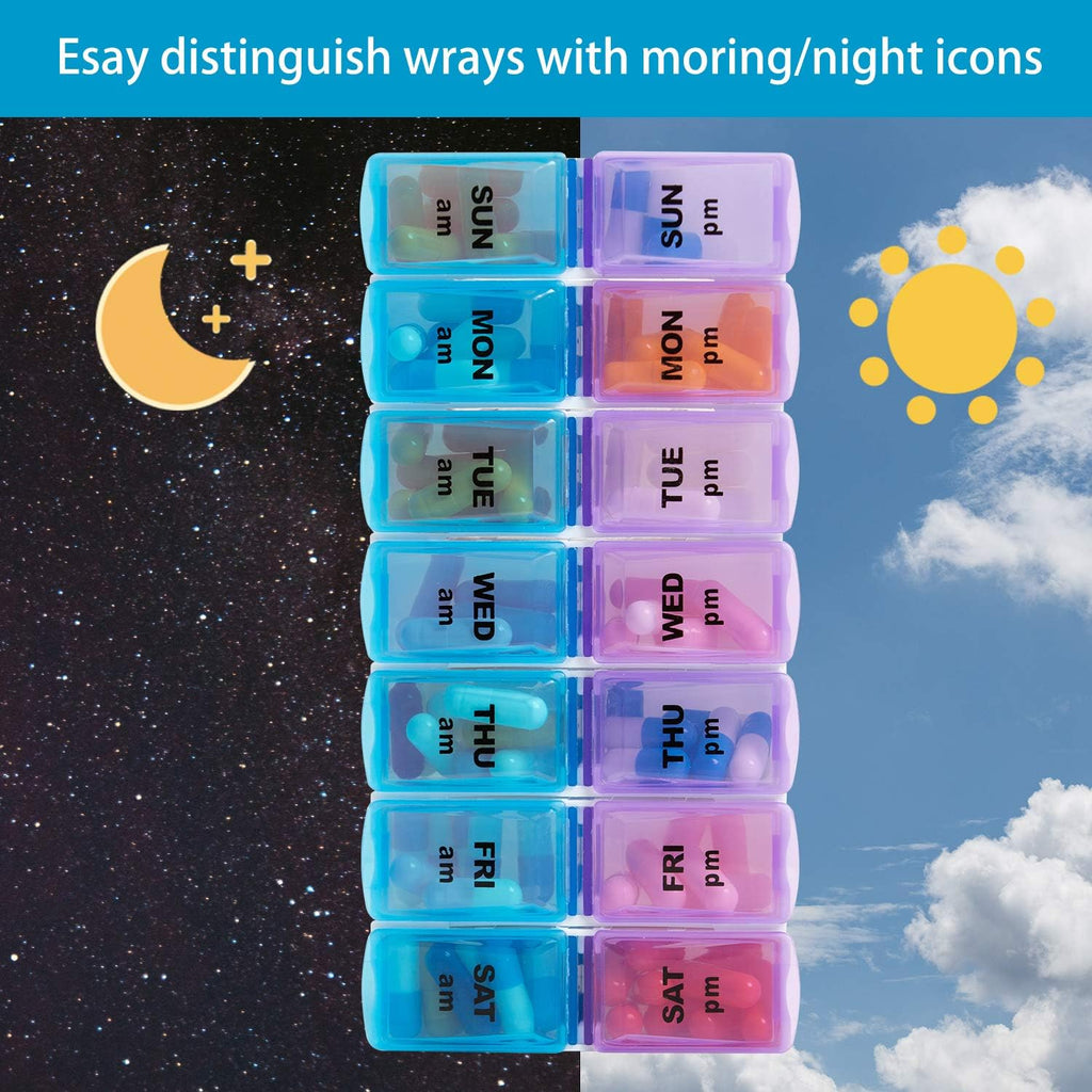 Weekly 7 Day Pill Organizer Case 2 Times a Day (AM/PM), Large Portable Pill Box 7 Day for Vitamin Medicine, Pill Case