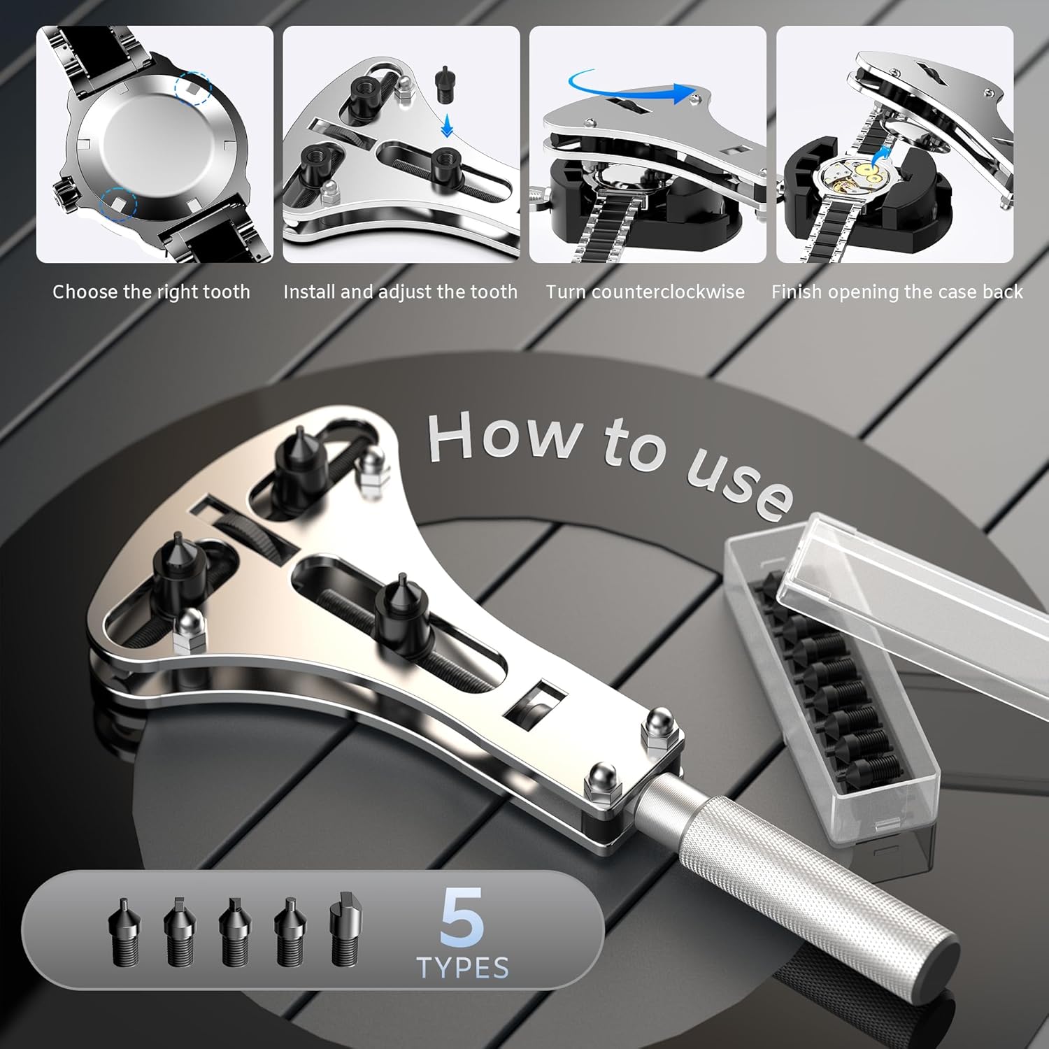 Watch Repair Tool Kit, Battery Replacement, Strap Adjustment, Bracelet Pin Removal, Band Link Remover, Resizing Tool