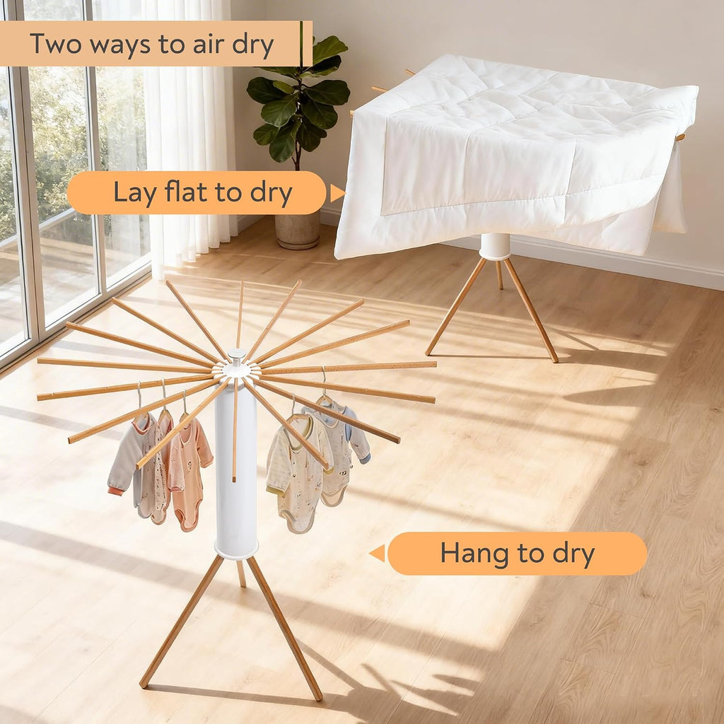 Clothes Drying Rack, Rotary Foldable Stand with 16 Arms, White | Stable Tripod Base, 50 lbs Heavy Duty, Portable &