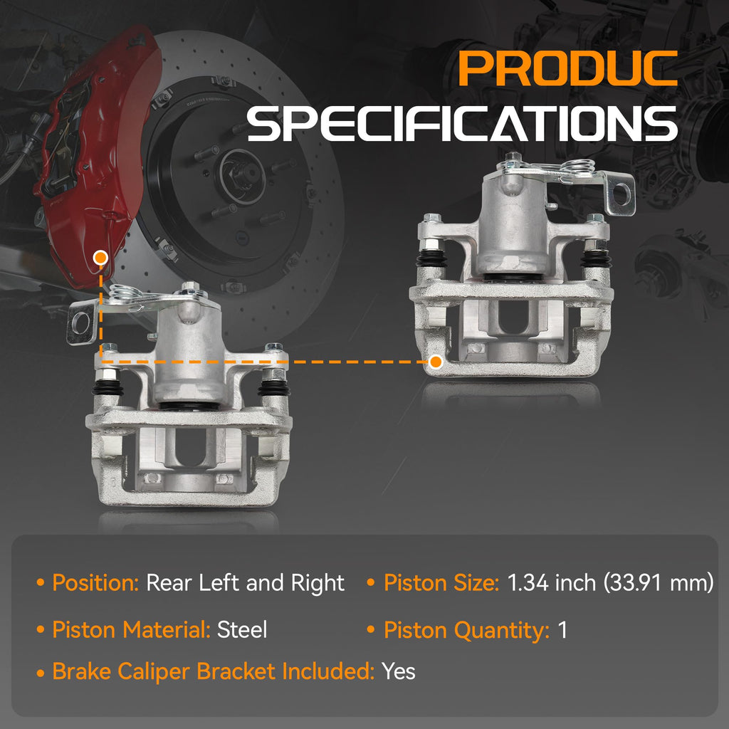 Brtec Rear Left & Rear Right Disc Brake Caliper Assembly 19B6454 19B6455