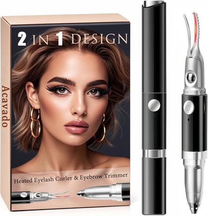 Heated Eyelash Curler - 2 in 1 Eye Lash Curler and Eyebrow Trimmer for Women with 2 Temperature Modes, USB