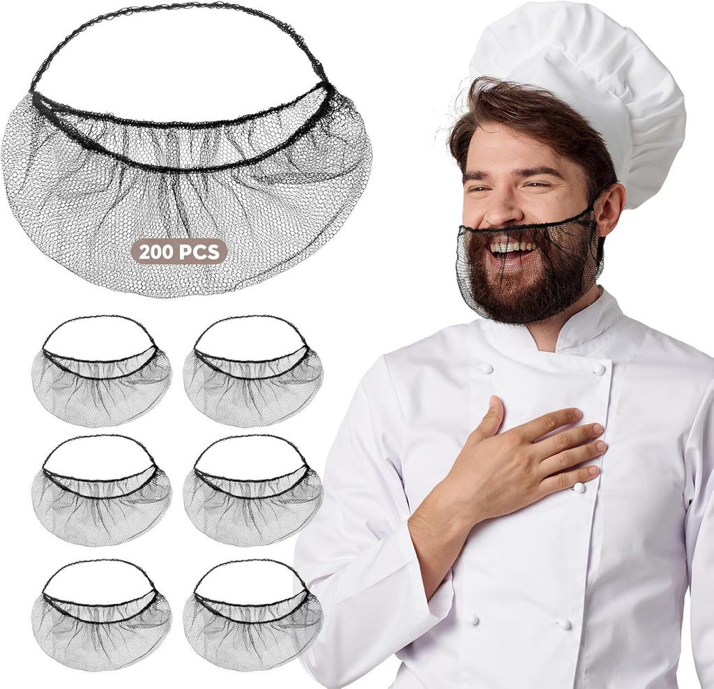 Disposable Beard Nets for Food Service, Breathable Nylon, 18" Protective Beard Covers for Restaurant Staff