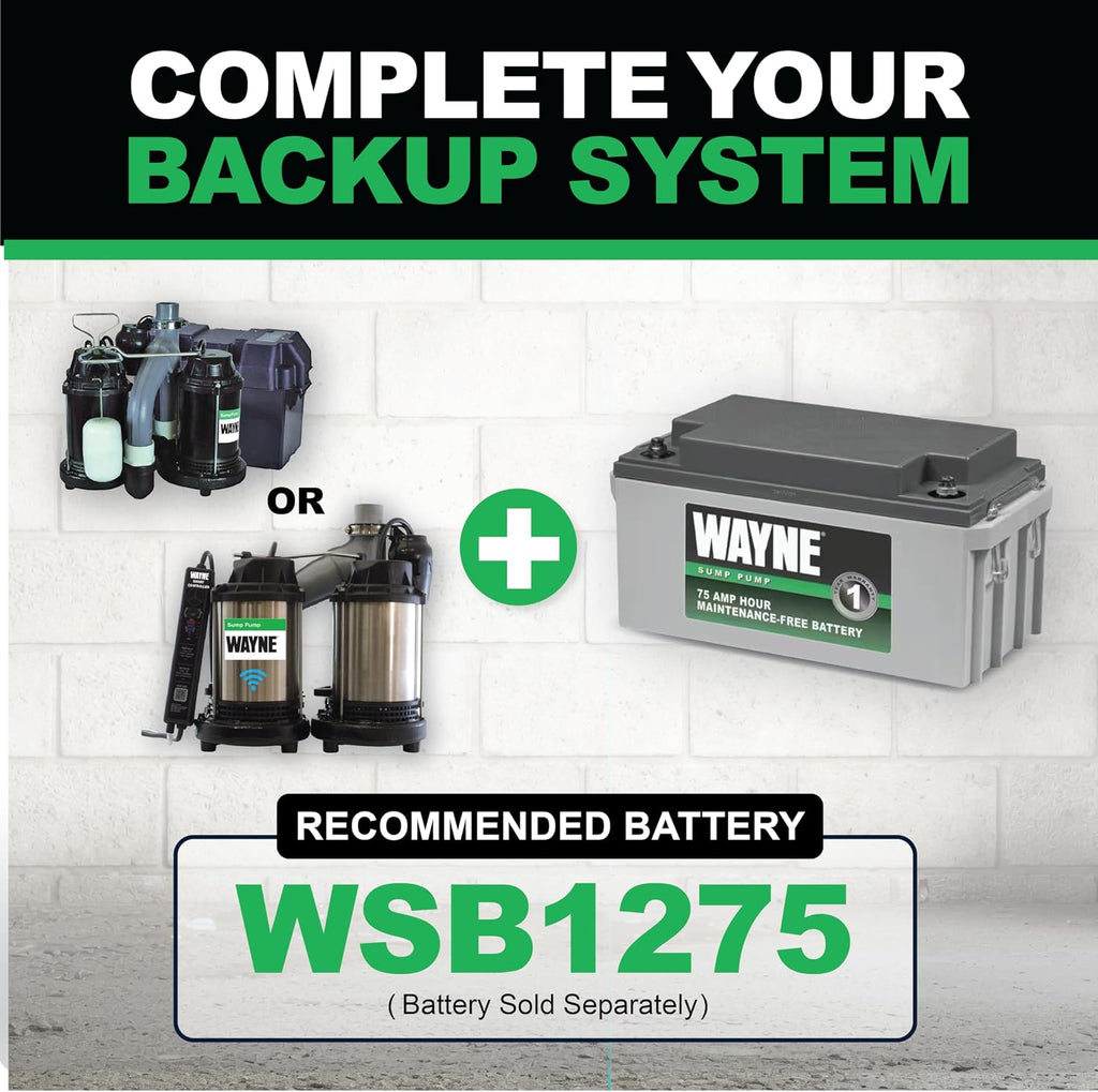 Preassembled Primary & Battery Backup Sump Pump Combo System | 1/2 HP, Integrated Vertical Float Switch, 12 Volt