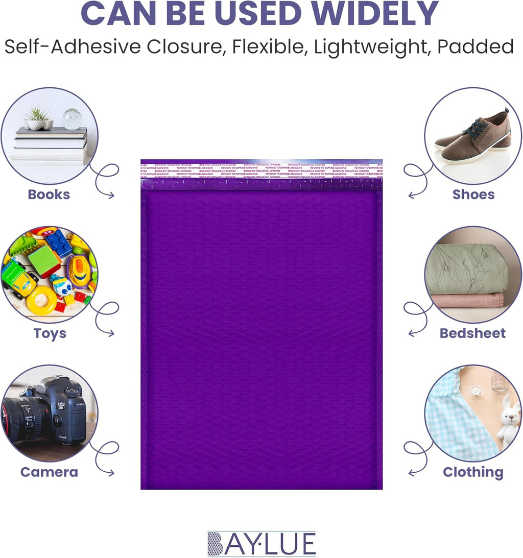 Purple Bubble Mailers 10x13, Self Seal Poly Padded Envelopes, 100 Pack Bulk