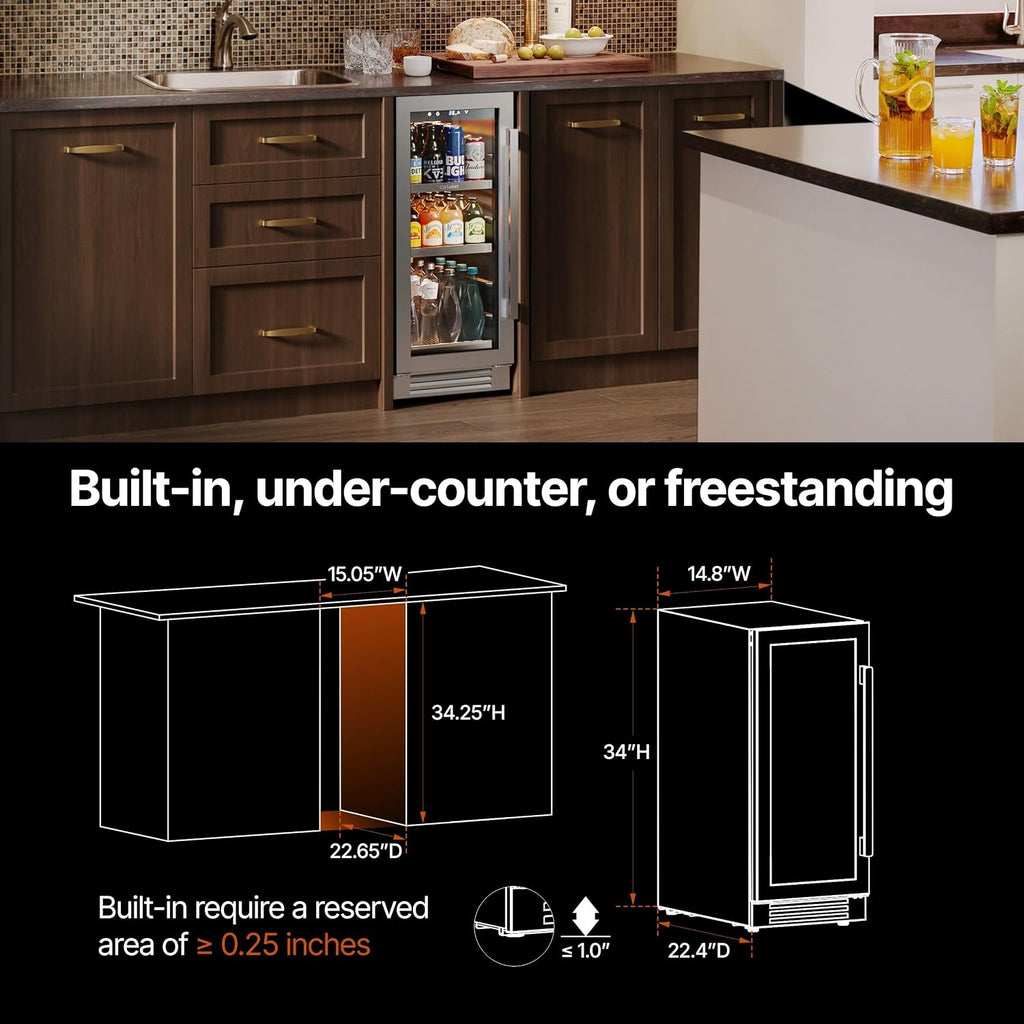 15 Inch Beverage Refrigerator - 100 Cans Beverage Cooler