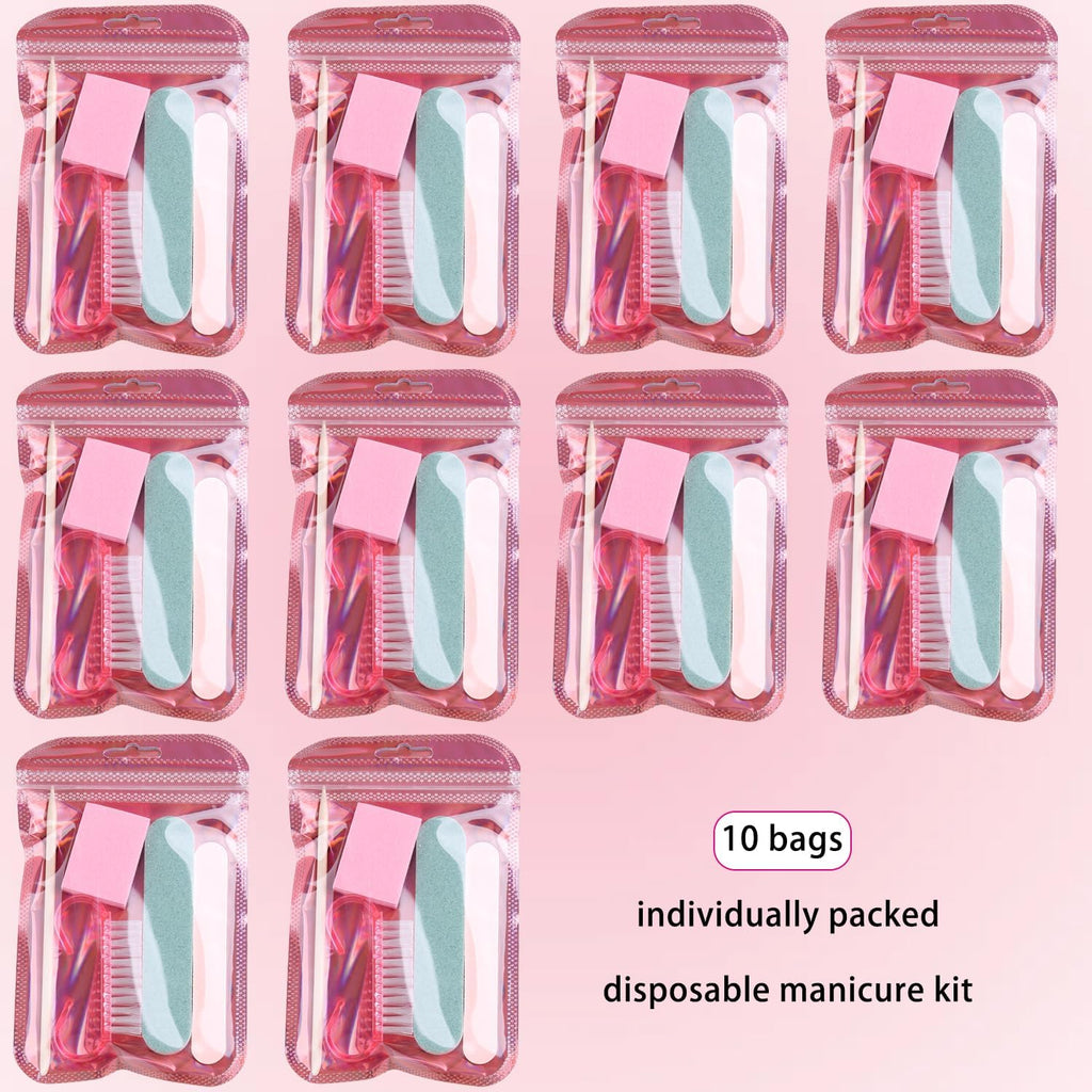 Disposable Manicure Kit Basics 5PCS Nail Kit, Mini Nail Files Buffers Bulk Handle Grip Brush Orange Wood Stick